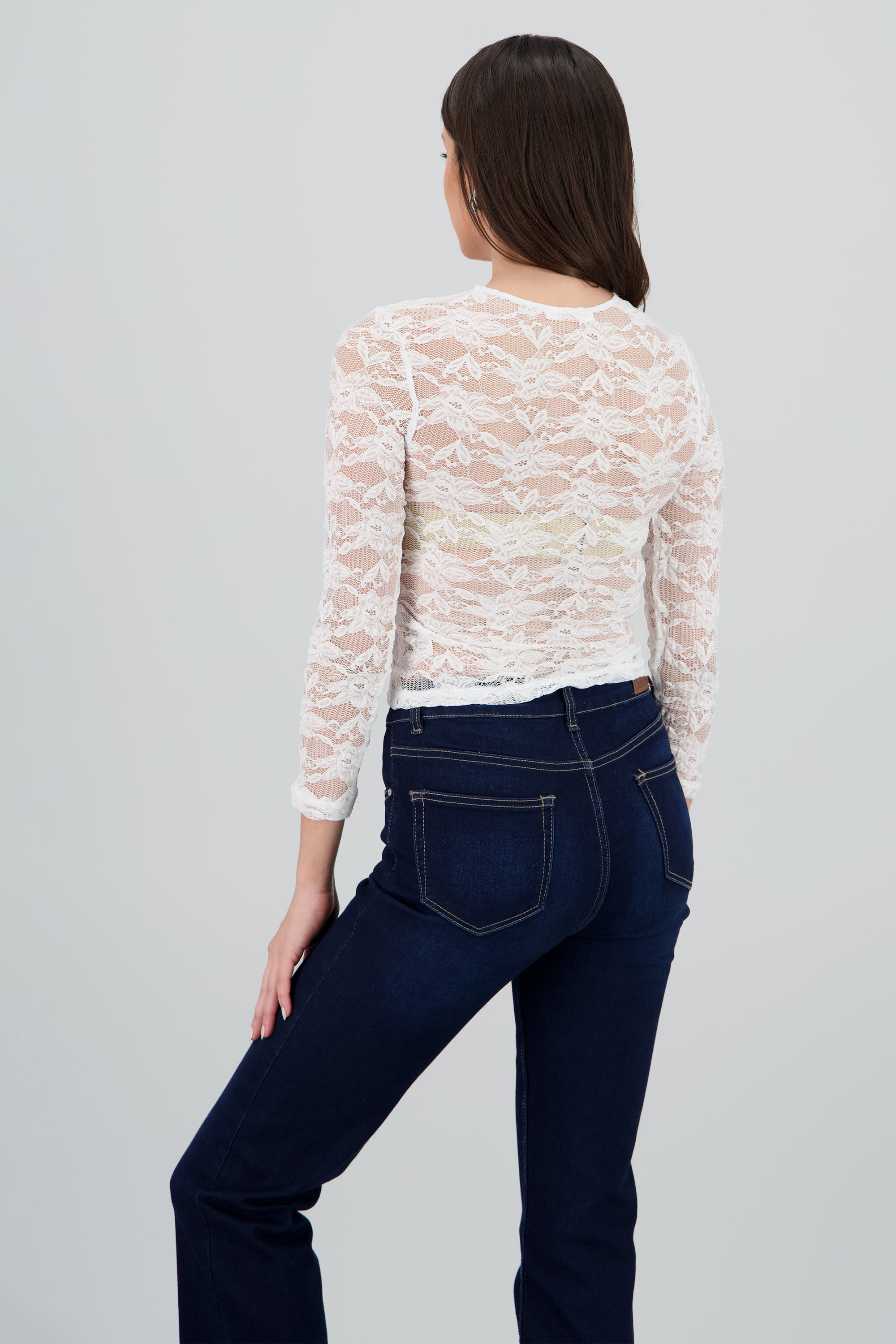 Top encaje manga larga BLANCO
