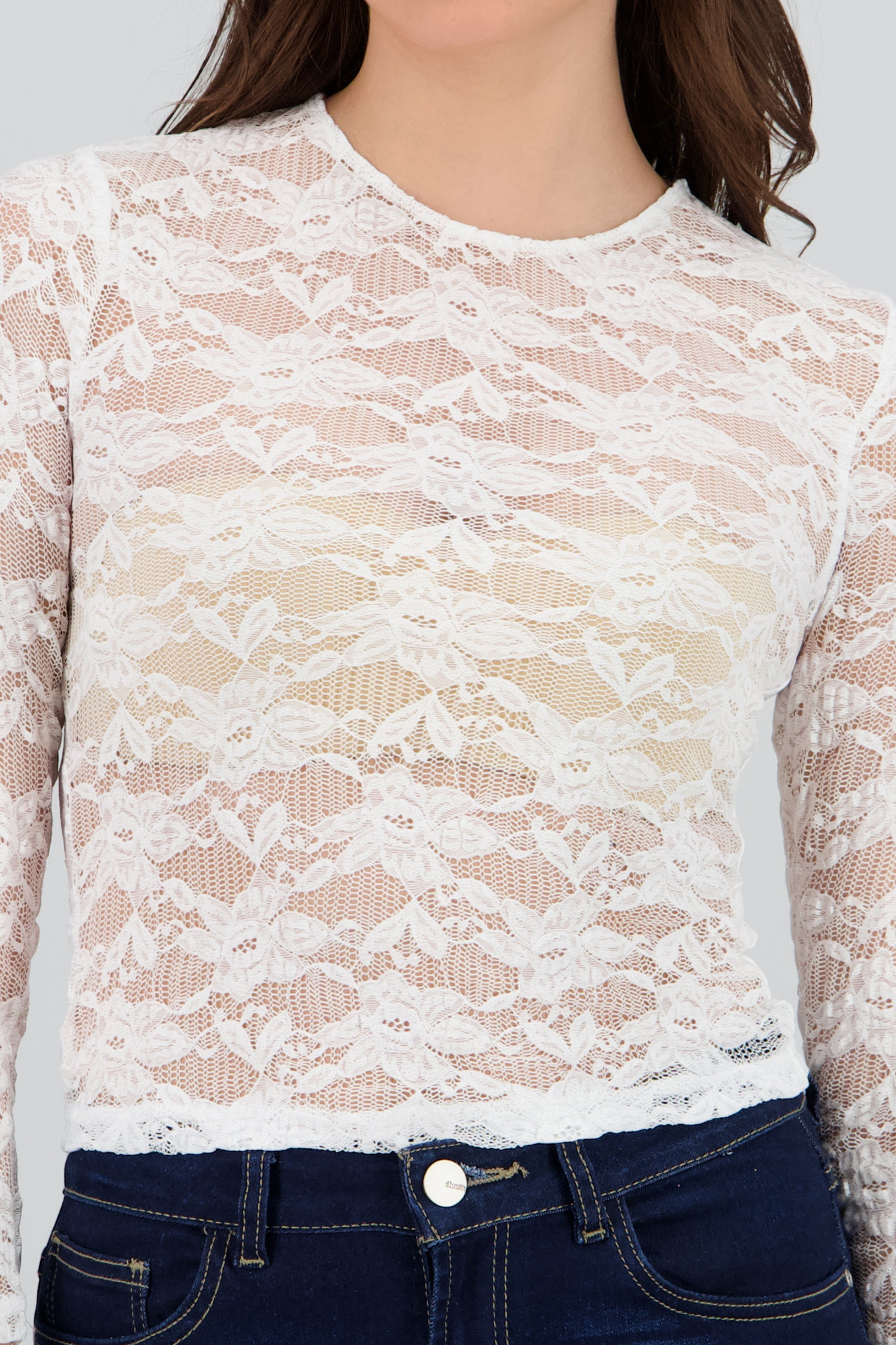 Top encaje manga larga BLANCO