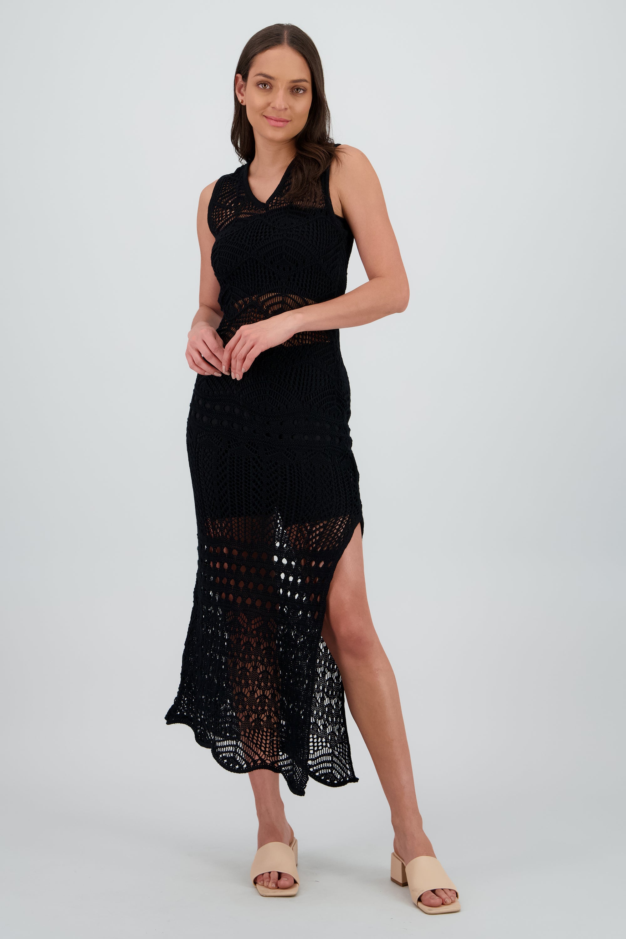 Vestido calado tejido de punto NEGRO