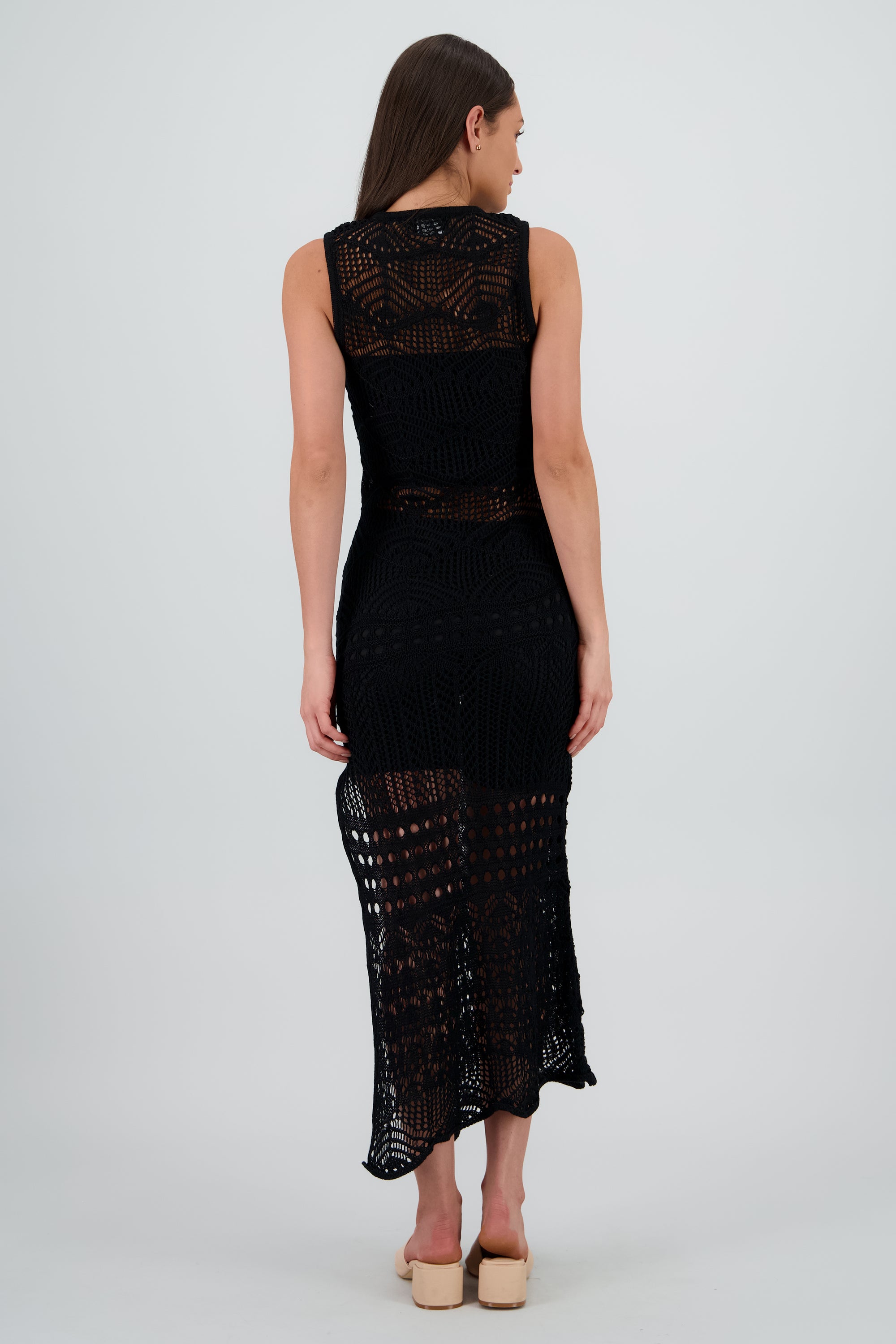 Vestido calado tejido de punto NEGRO