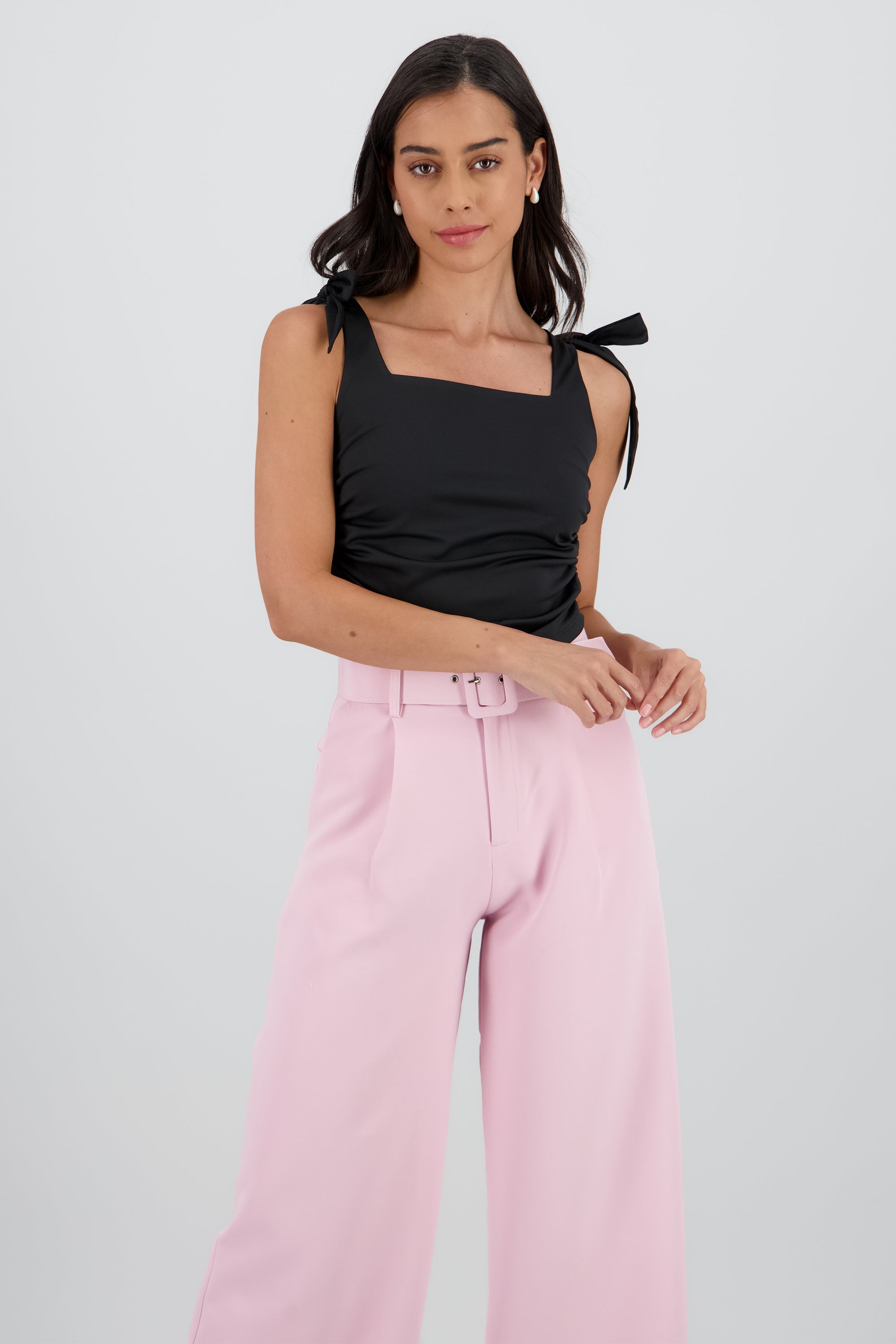 Top moños costados plisados NEGRO