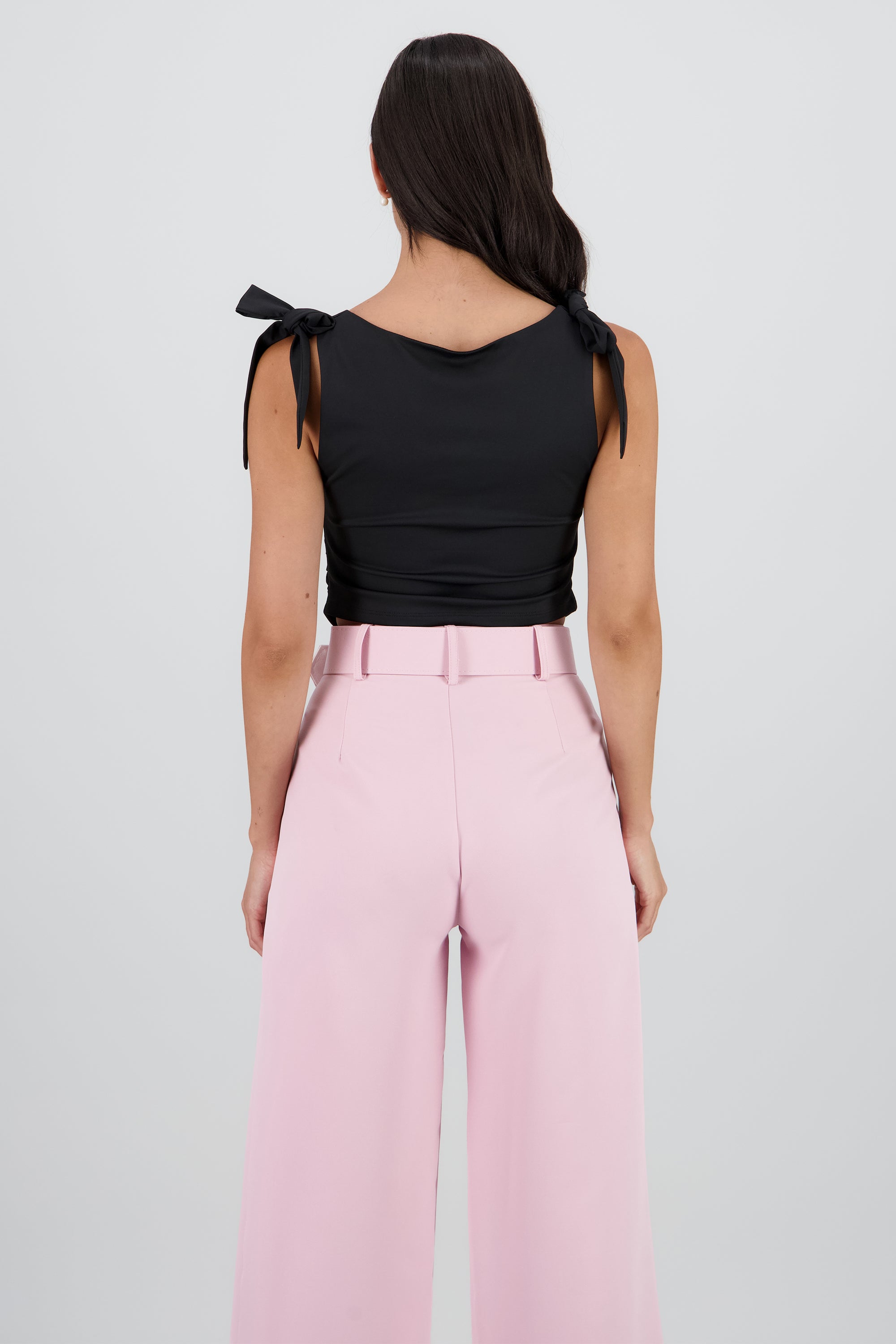 Top moños costados plisados NEGRO