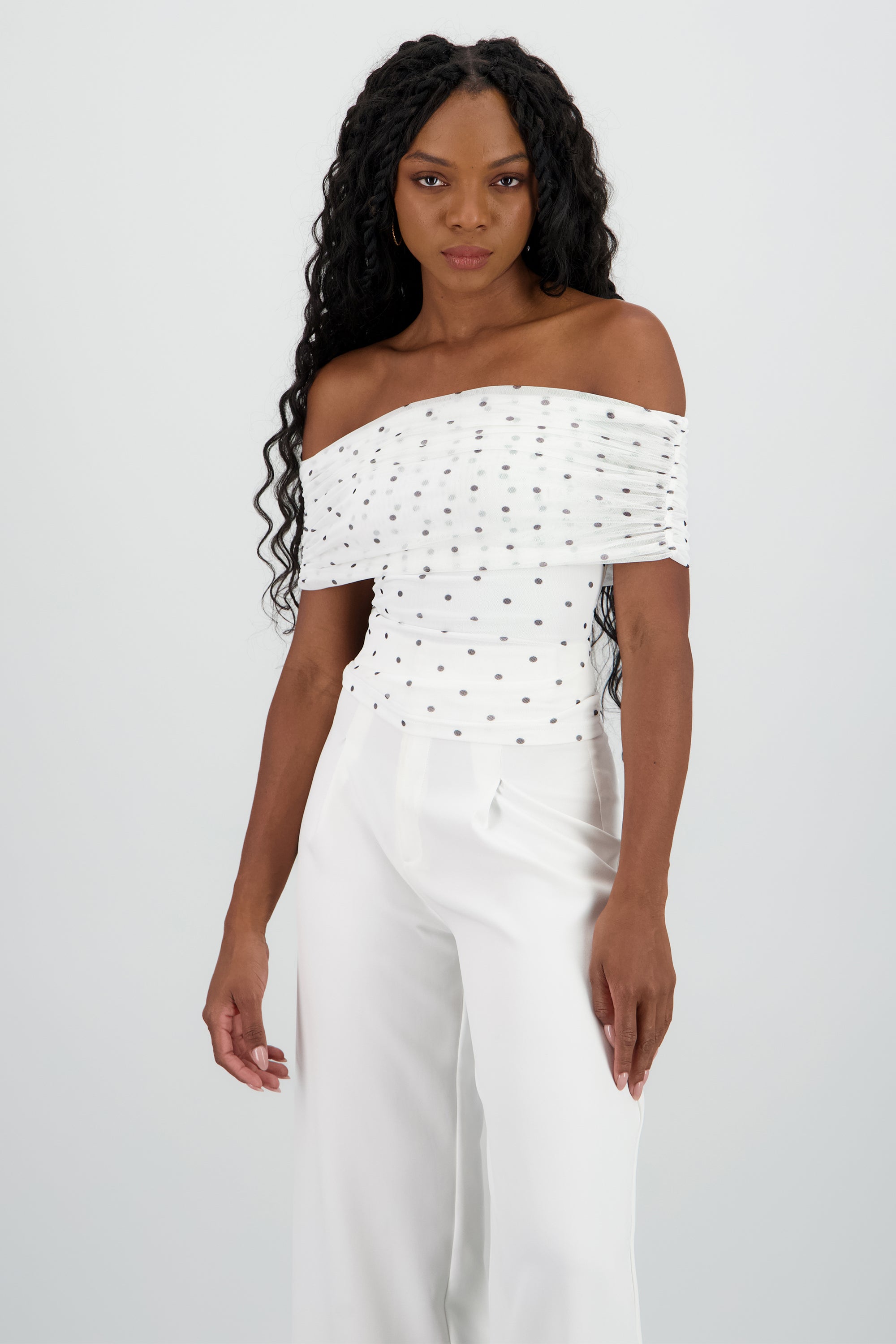 Top off shoulder polka dots BLANCO COMBO
