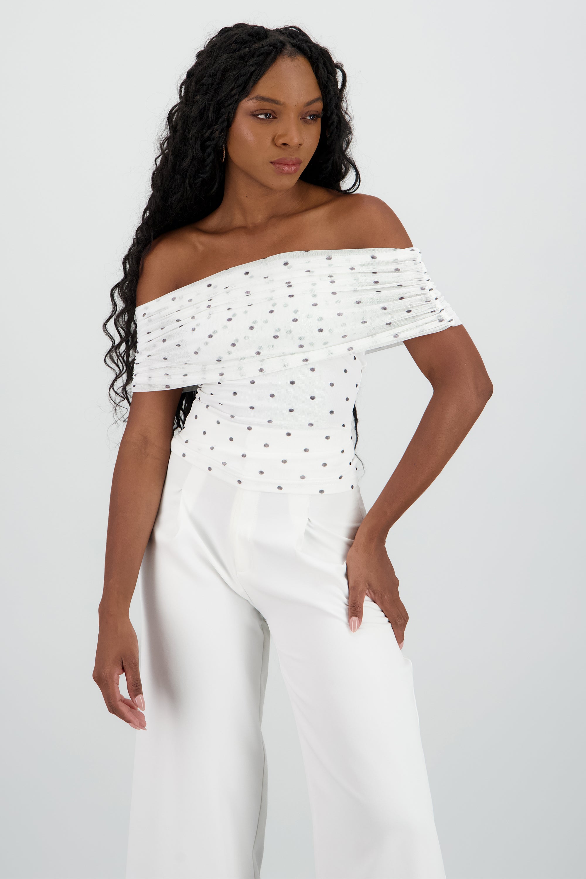 Top off shoulder polka dots BLANCO COMBO