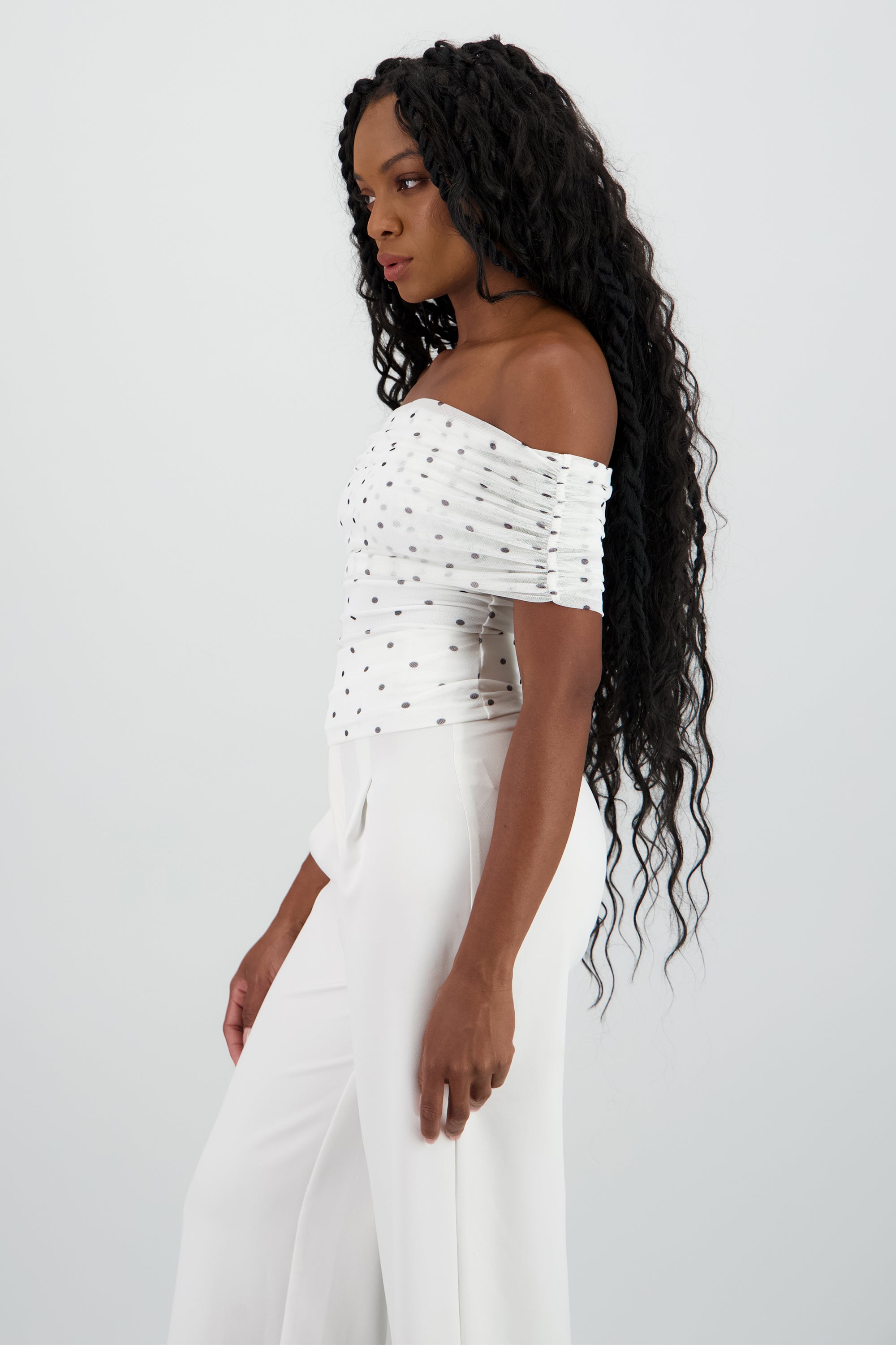 Top off shoulder polka dots BLANCO COMBO