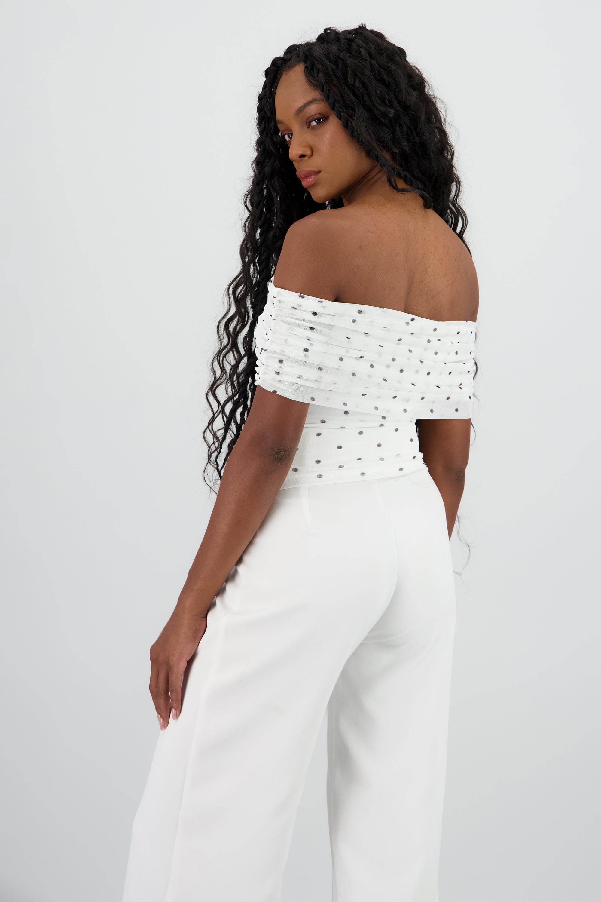 Top off shoulder polka dots BLANCO COMBO