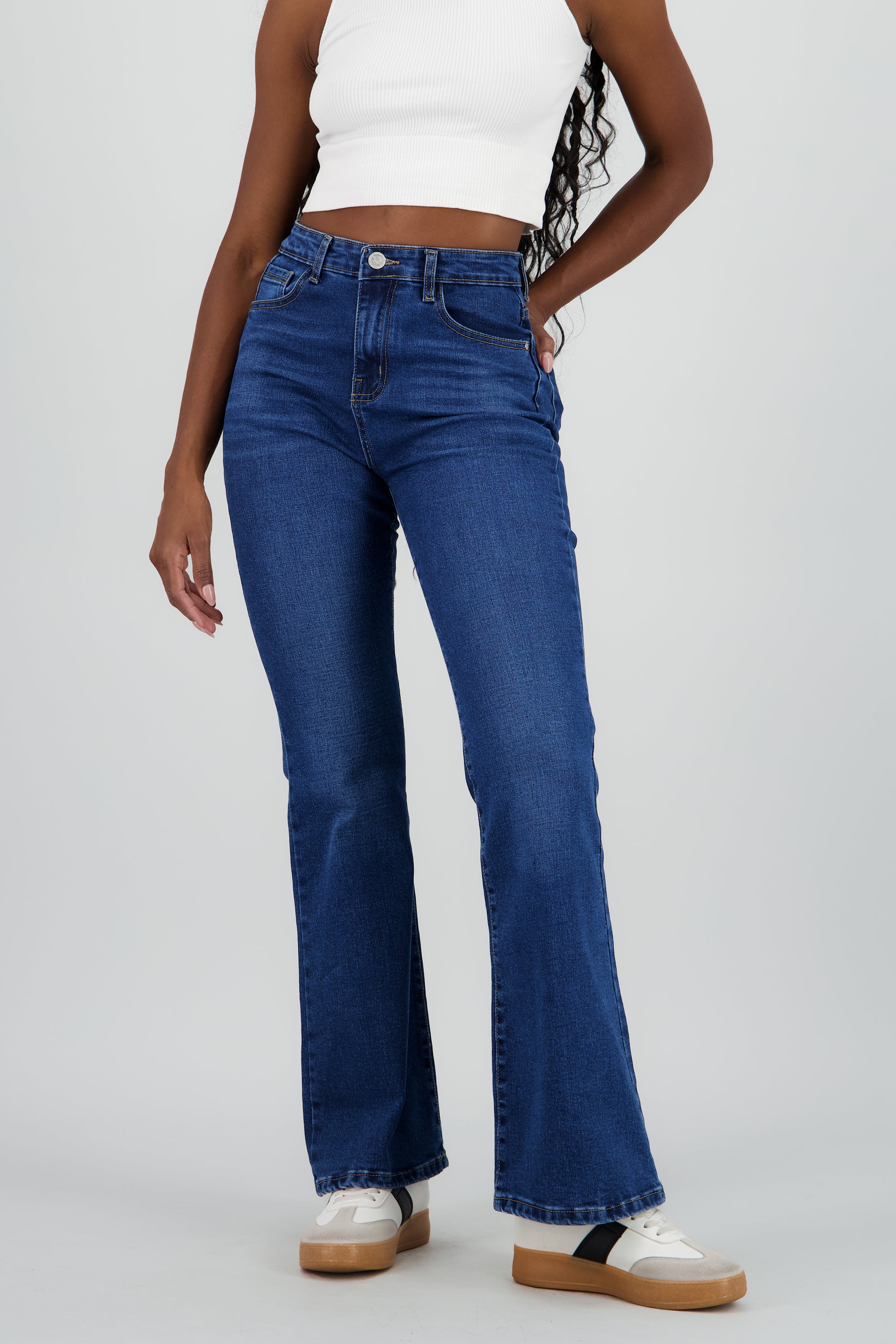 Jeans flare mid rise STONE