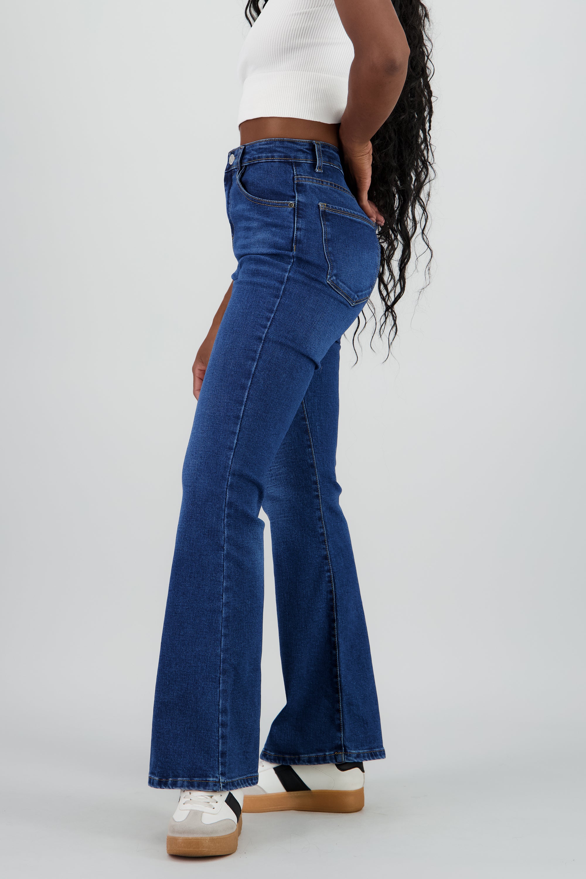 Jeans flare mid rise STONE