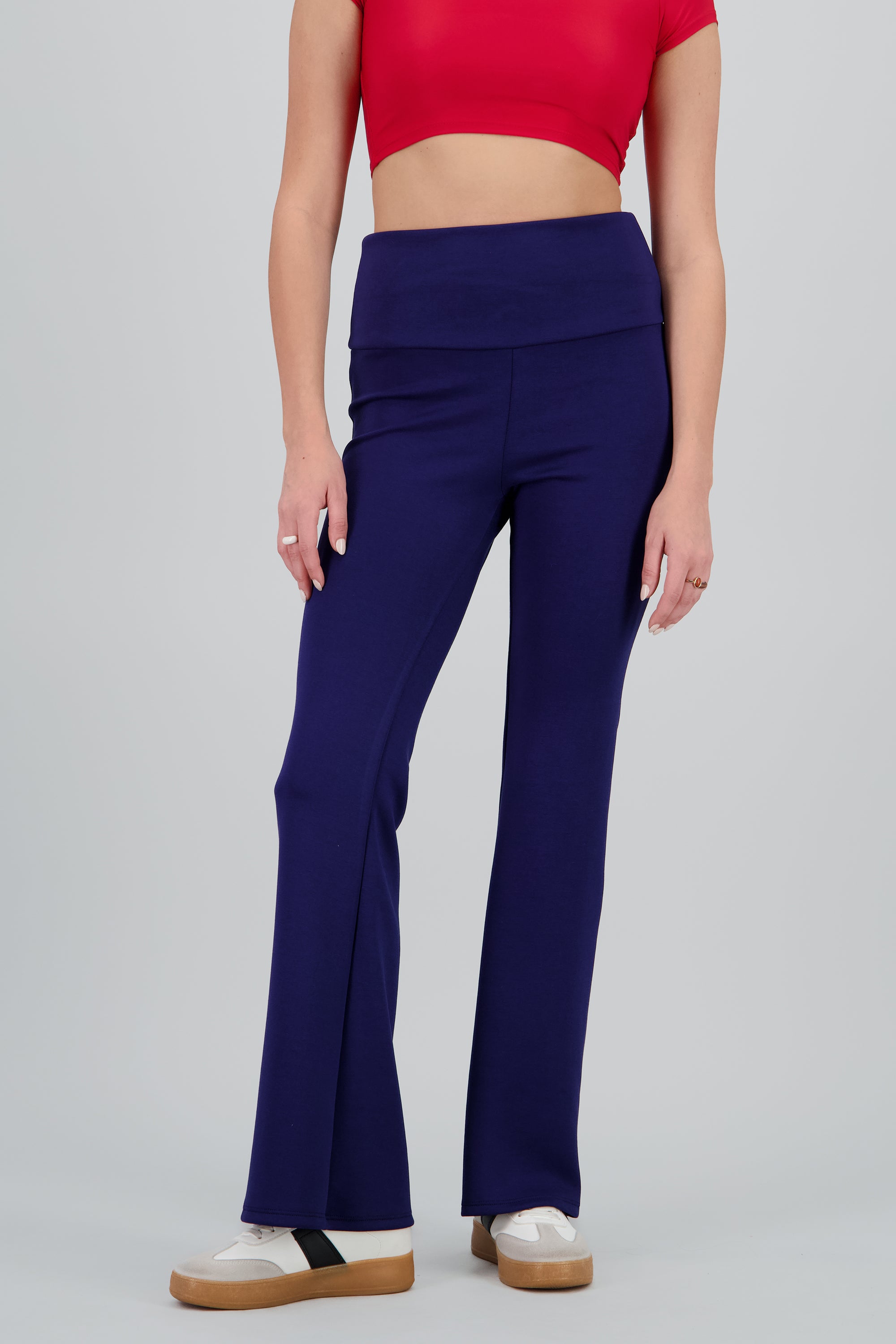 Pantalon flare liso detalle dobles AZUL