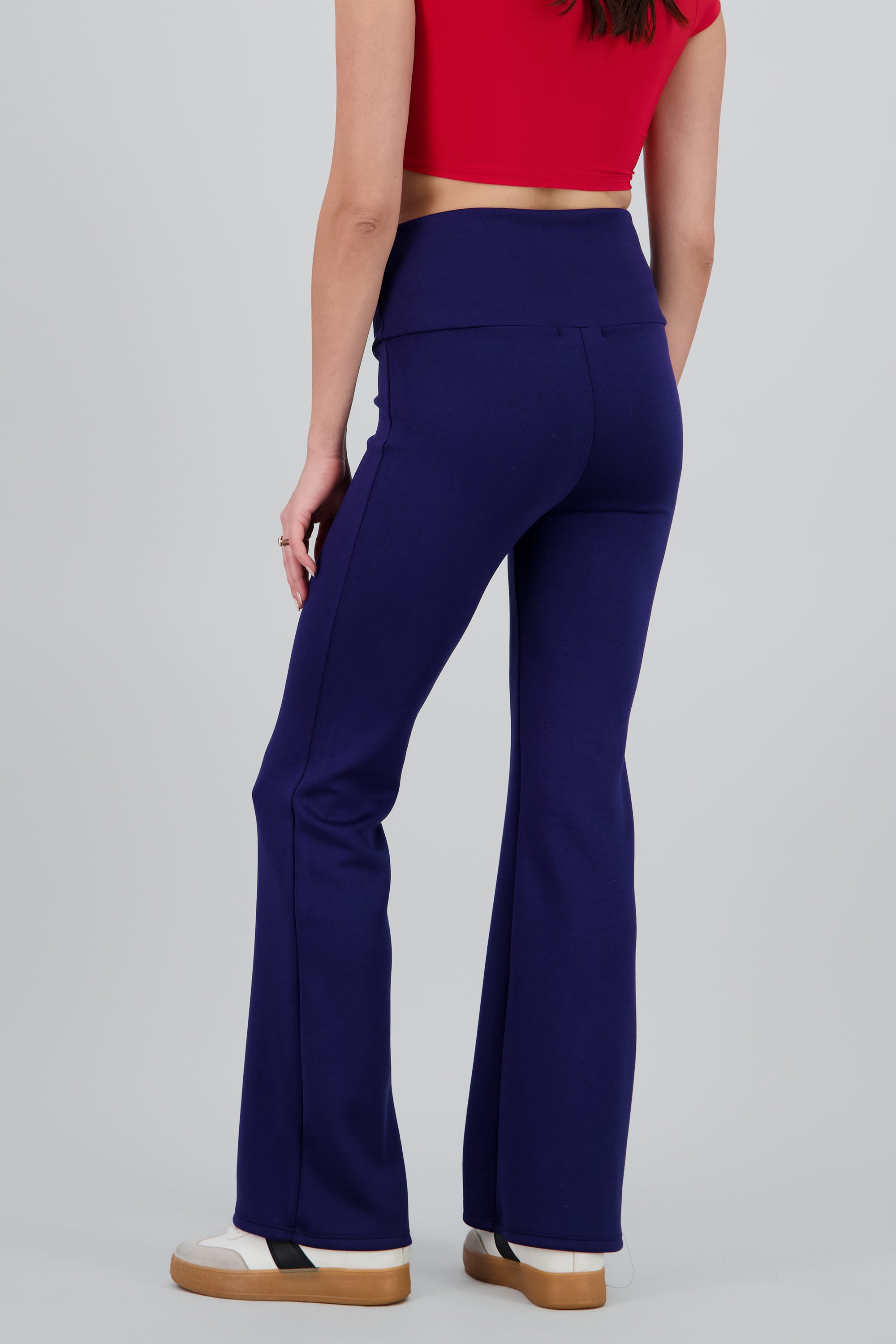 Pantalon flare liso detalle dobles AZUL
