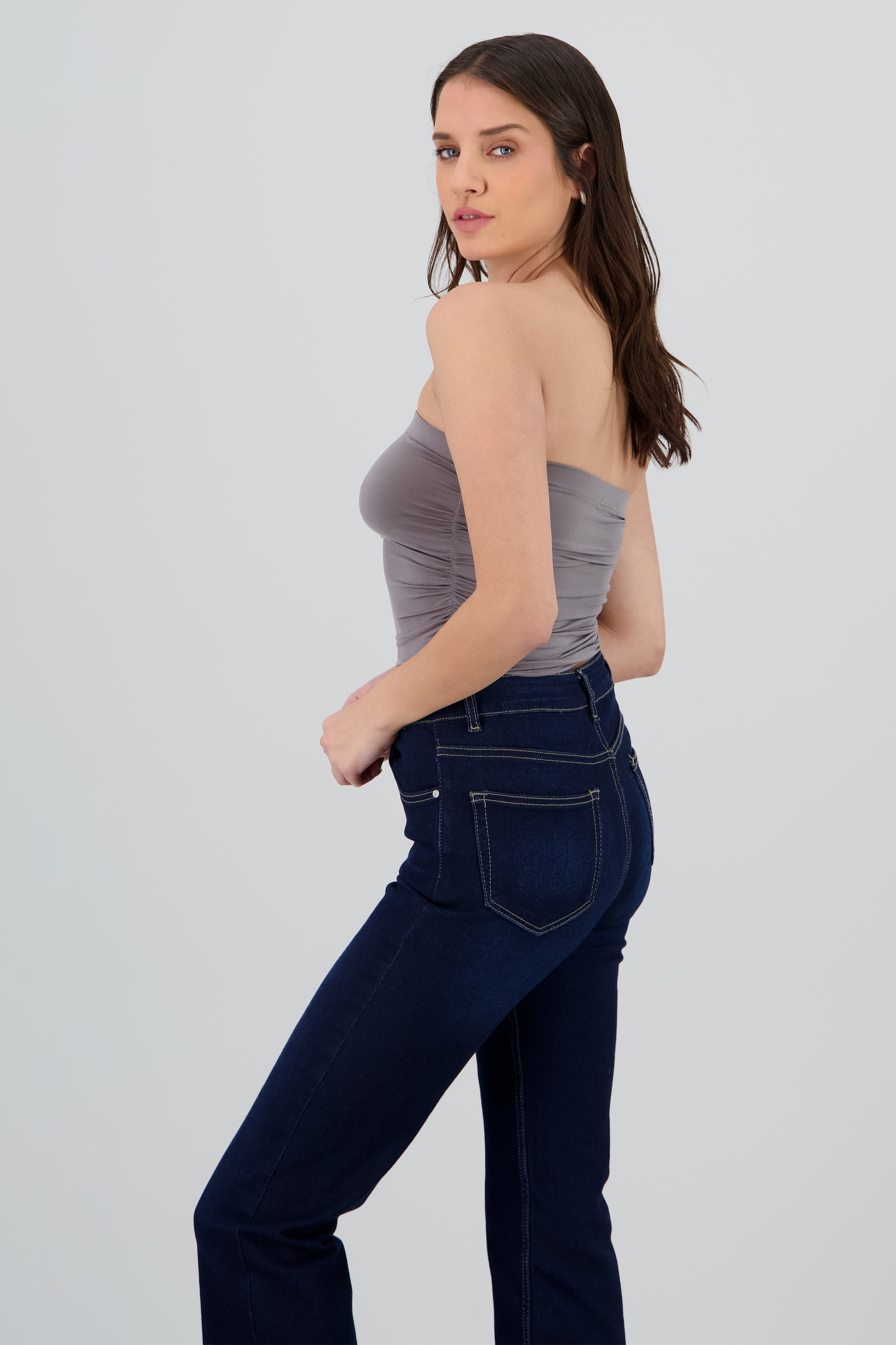 Top tubo drapeado detalle strapless GRIS