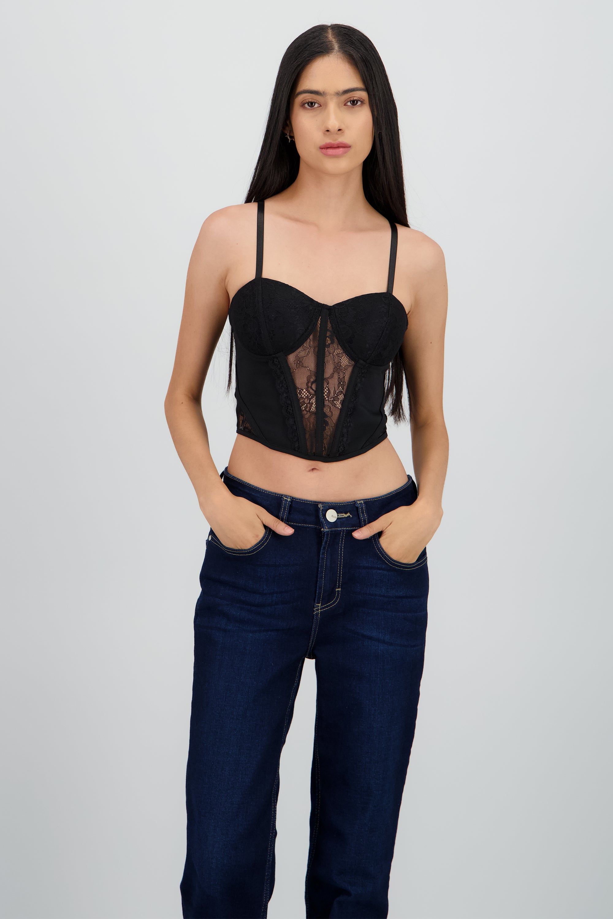 Corset encaje varillas negro NEGRO