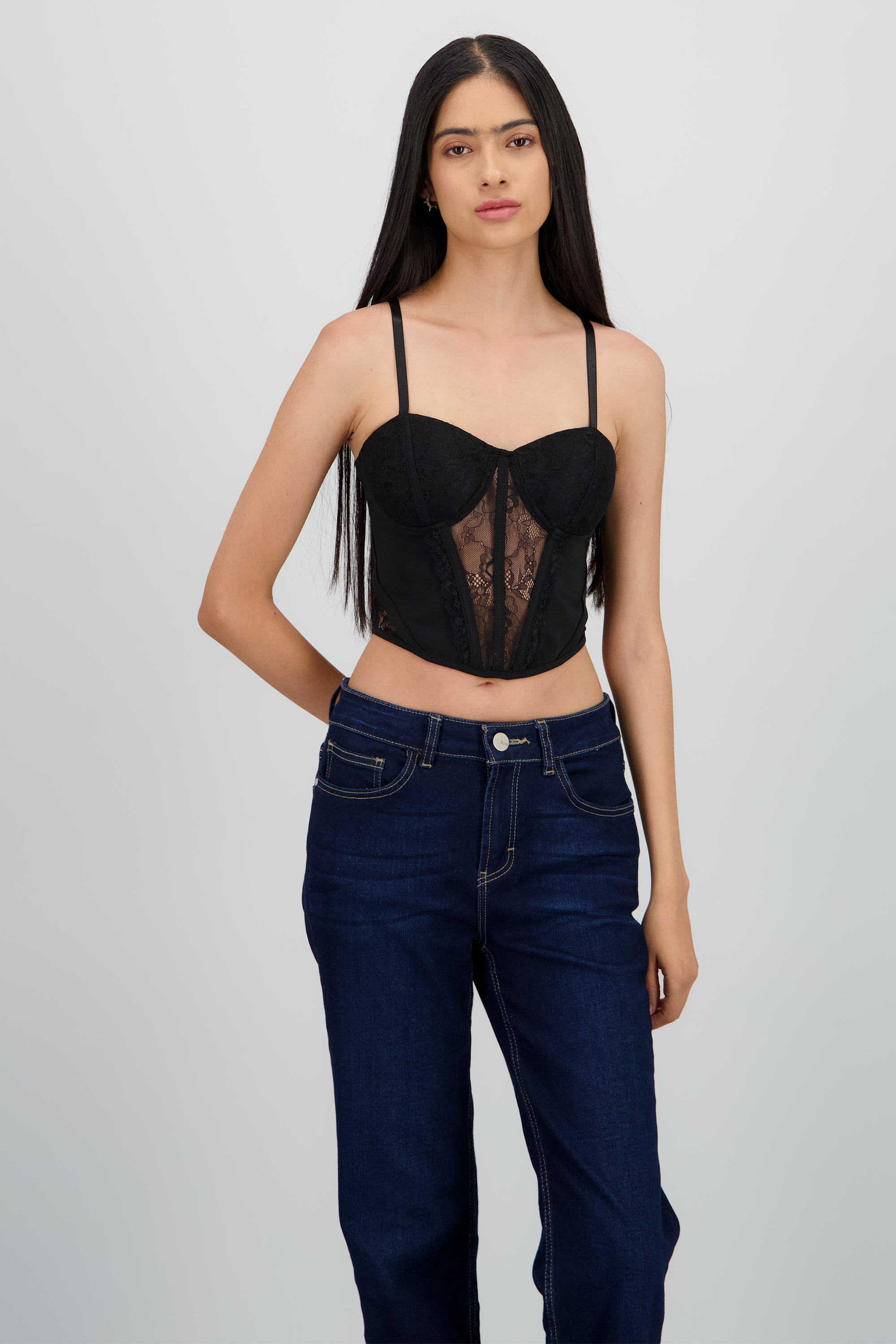 Corset encaje varillas negro NEGRO