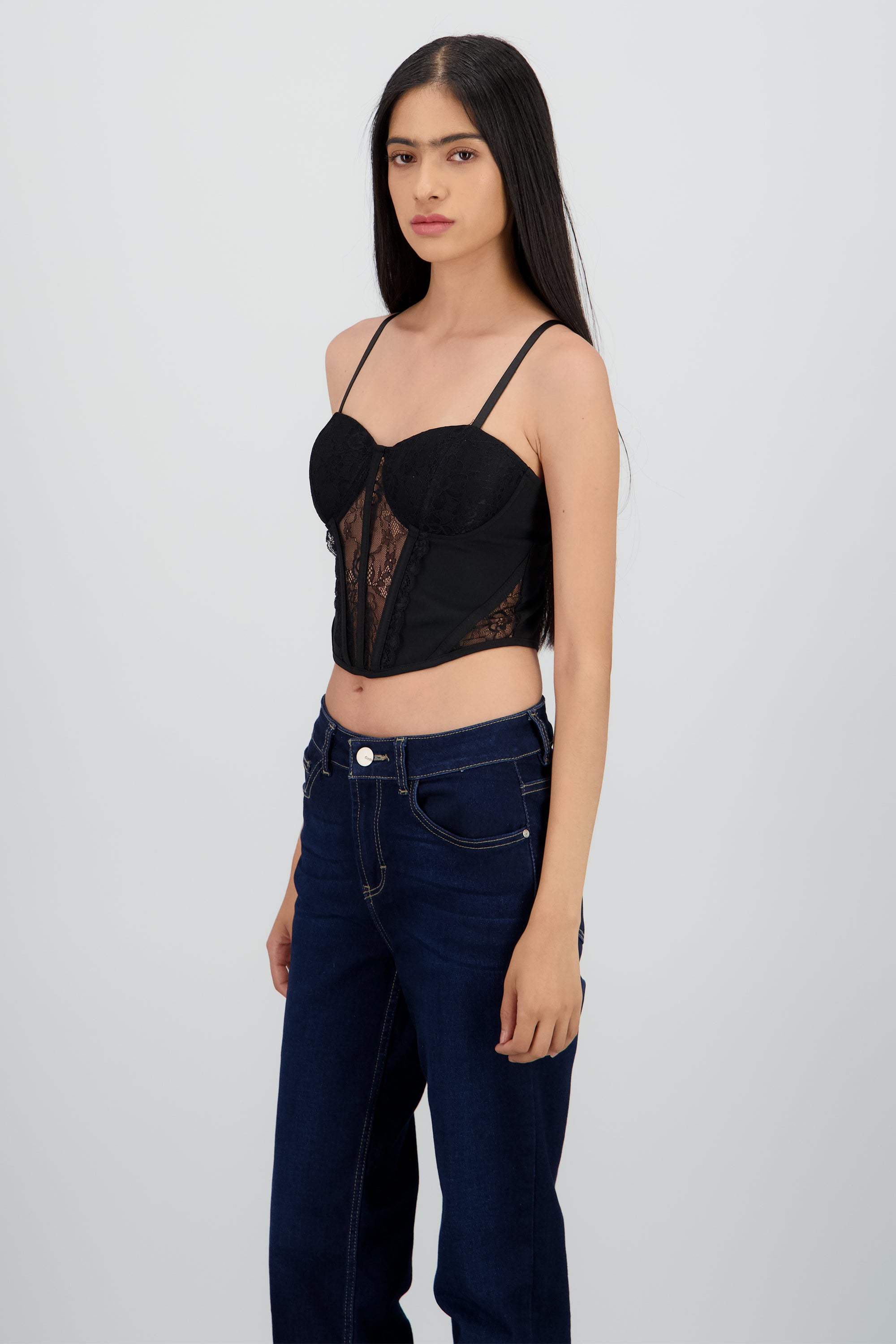 Corset encaje varillas negro NEGRO