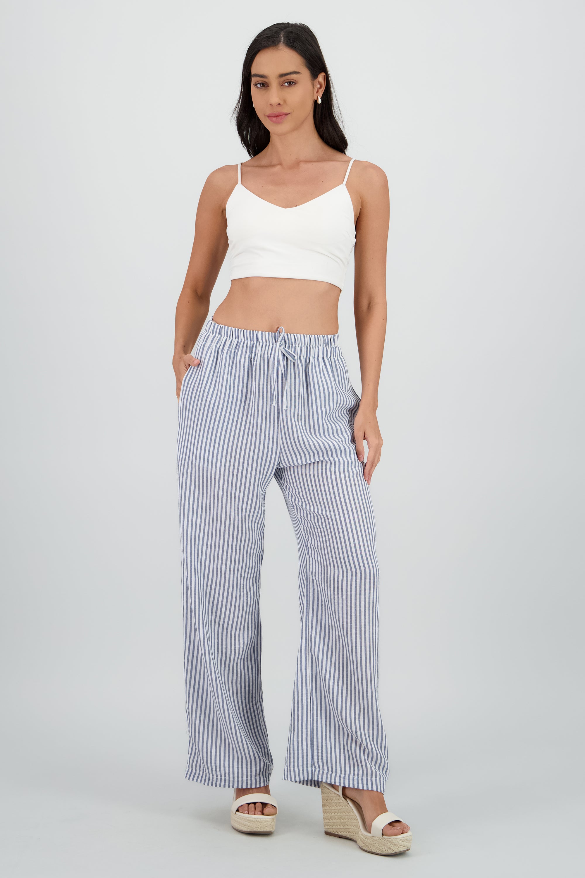 Pantalon fluido estampado rayas AZUL COMBO