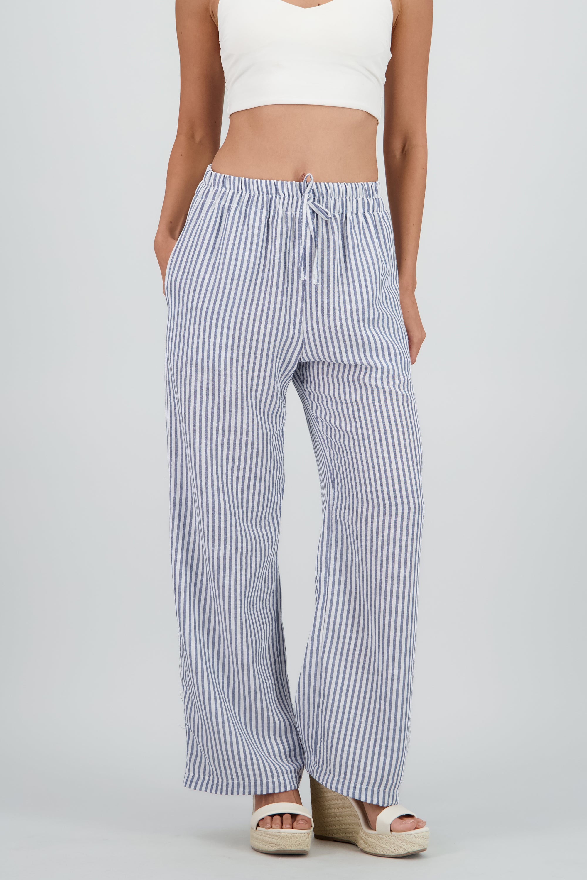 Pantalon fluido estampado rayas AZUL COMBO