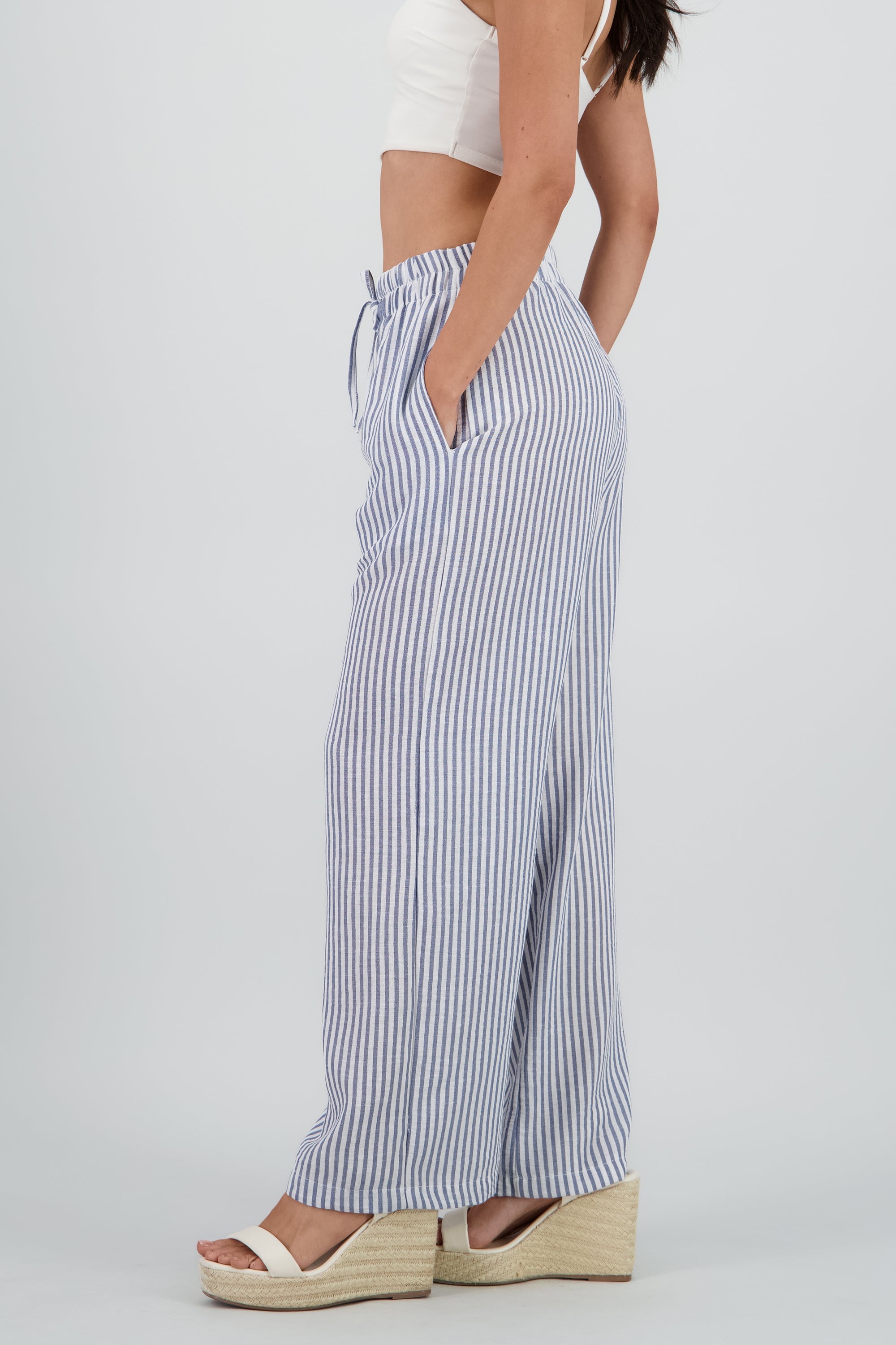 Pantalon fluido estampado rayas AZUL COMBO