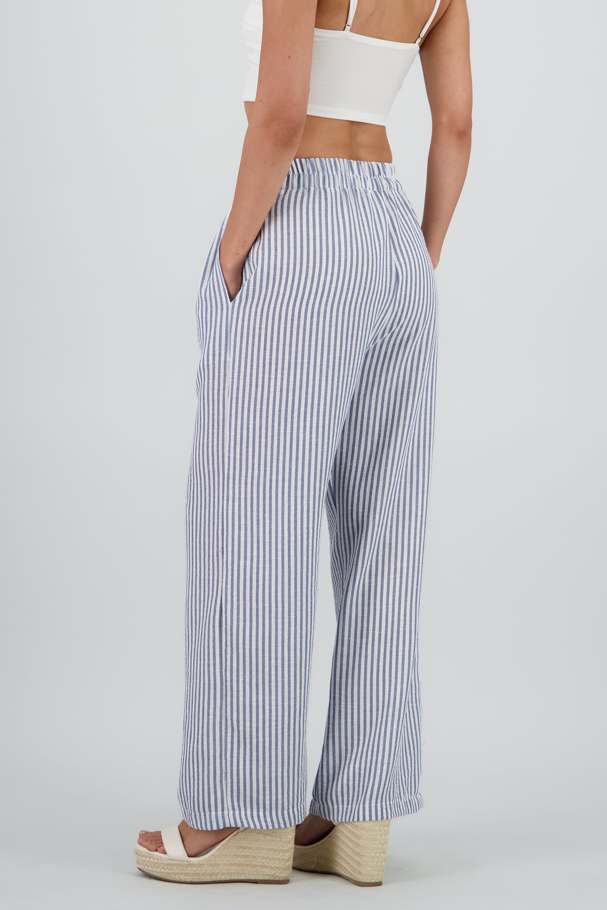 Pantalon fluido estampado rayas AZUL COMBO