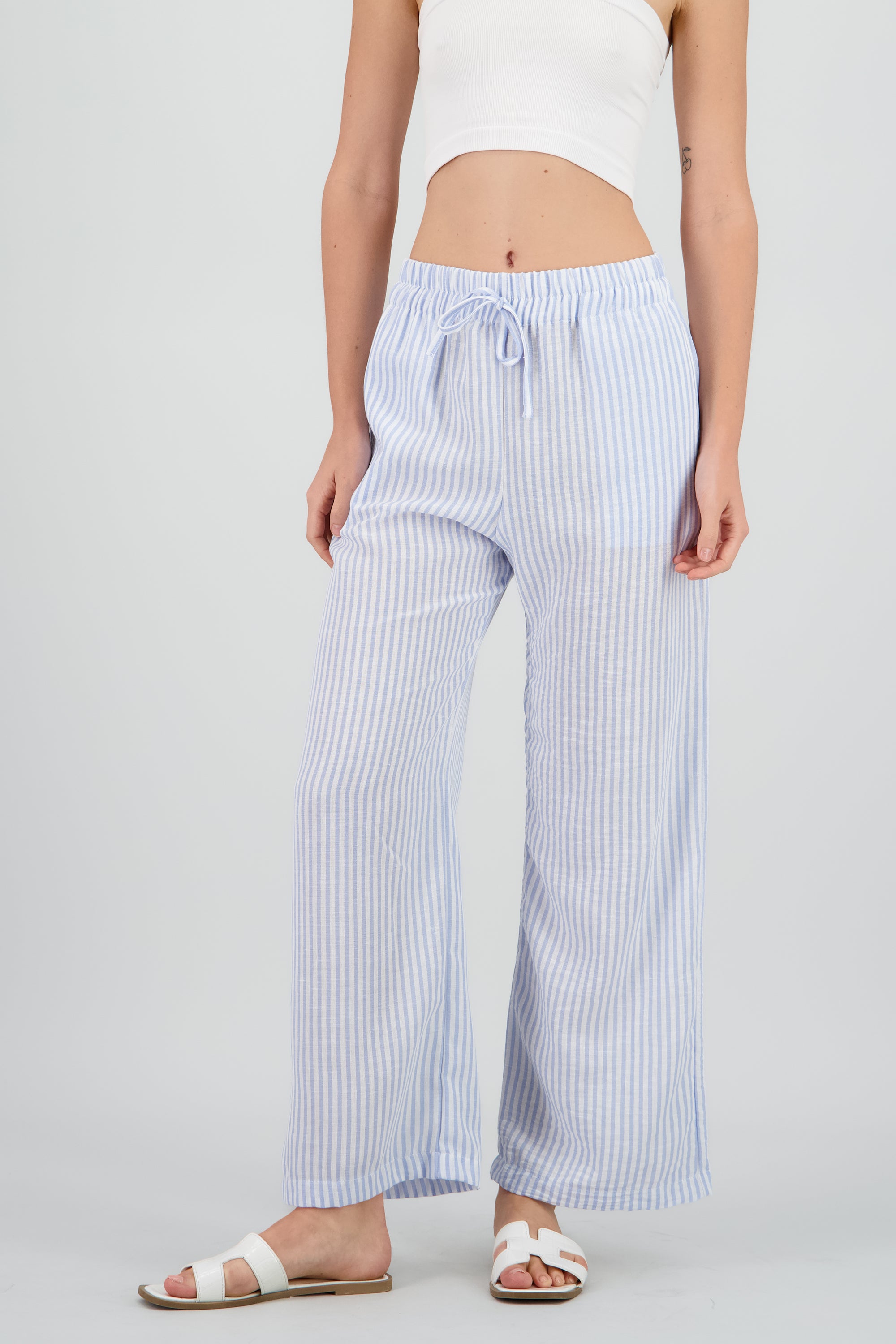 Pantalon fluido estampado rayas AZUL PASTEL