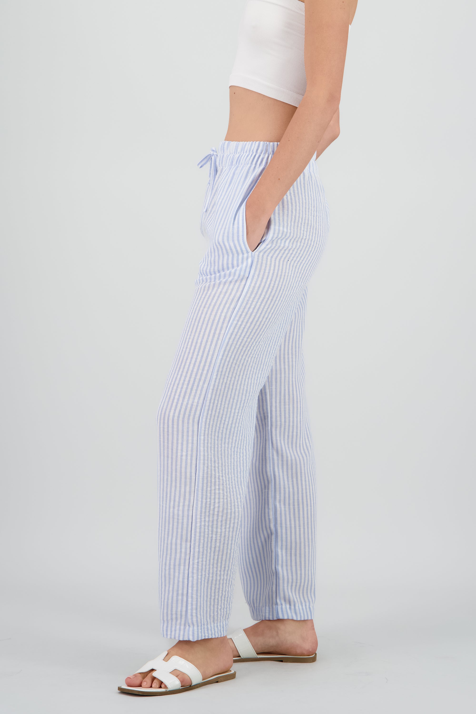 Pantalon fluido estampado rayas AZUL PASTEL
