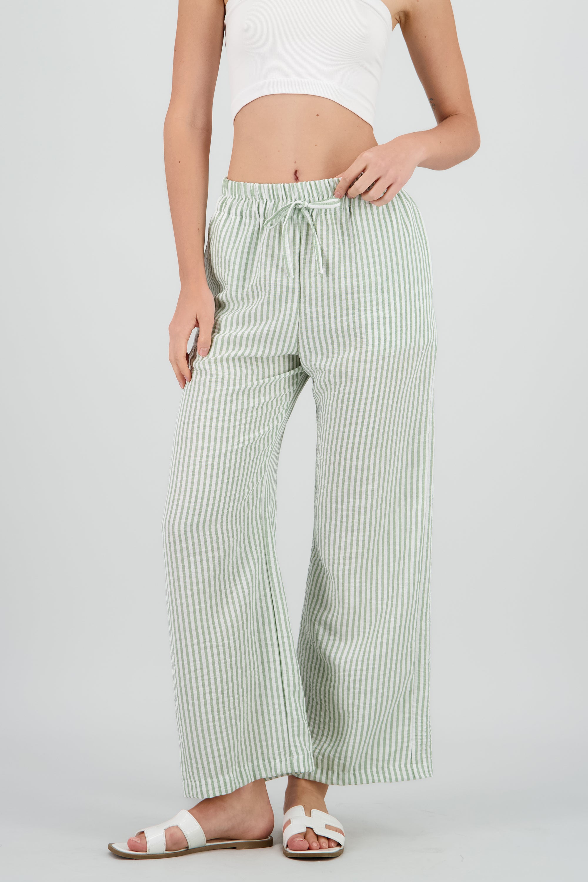 Pantalon fluido estampado rayas VERDE COMBO