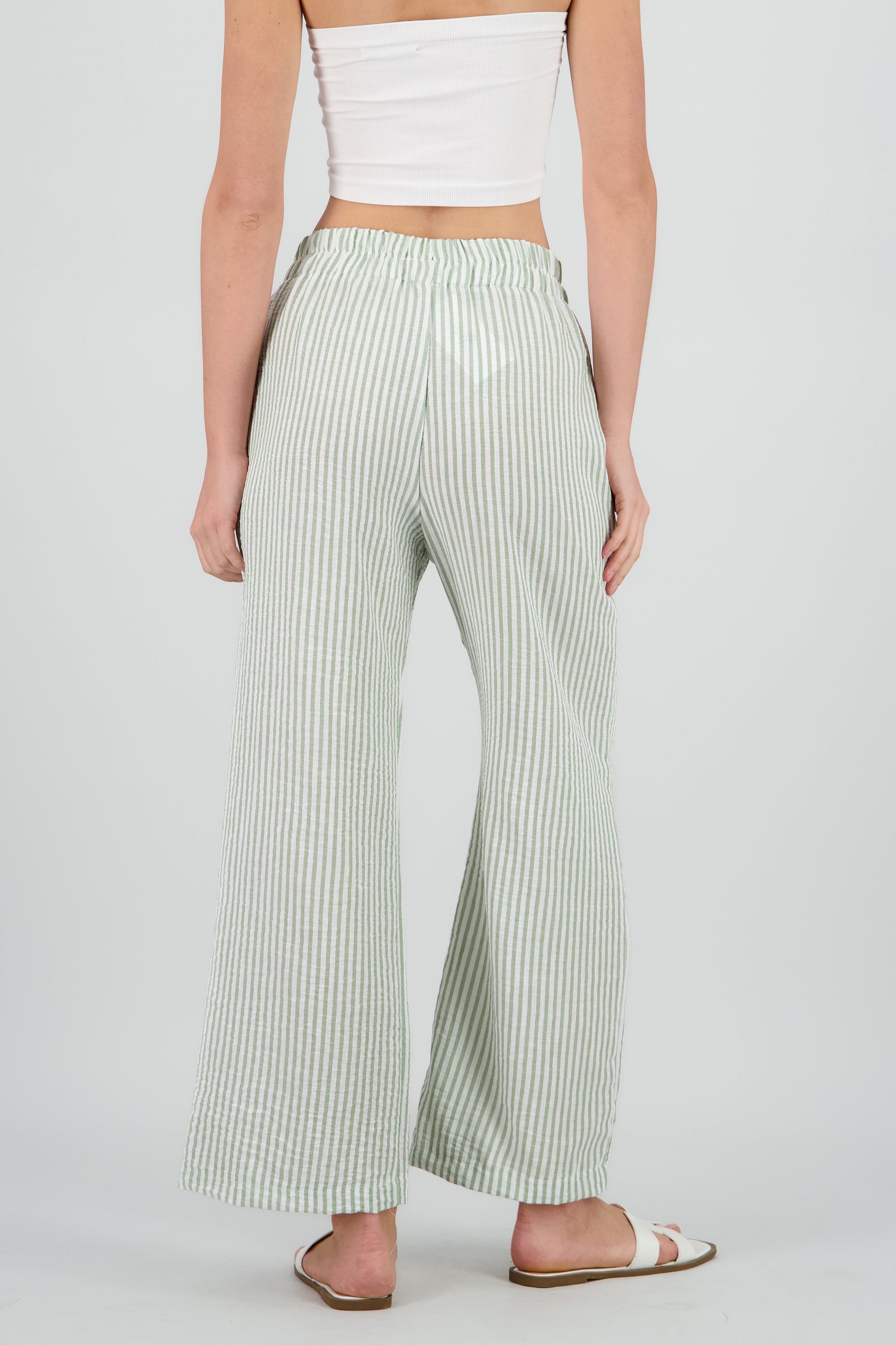 Pantalon fluido estampado rayas VERDE COMBO