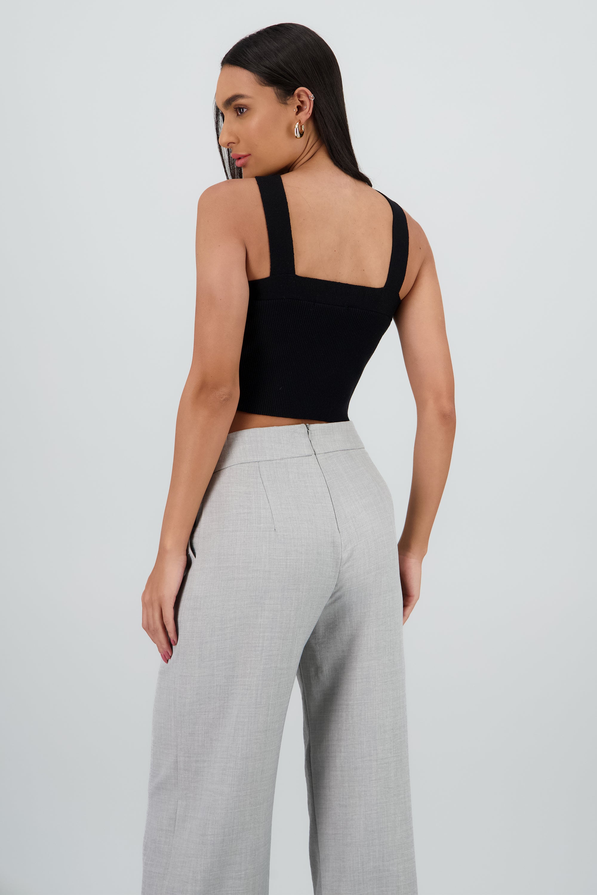 Top crop tejido cruzado NEGRO