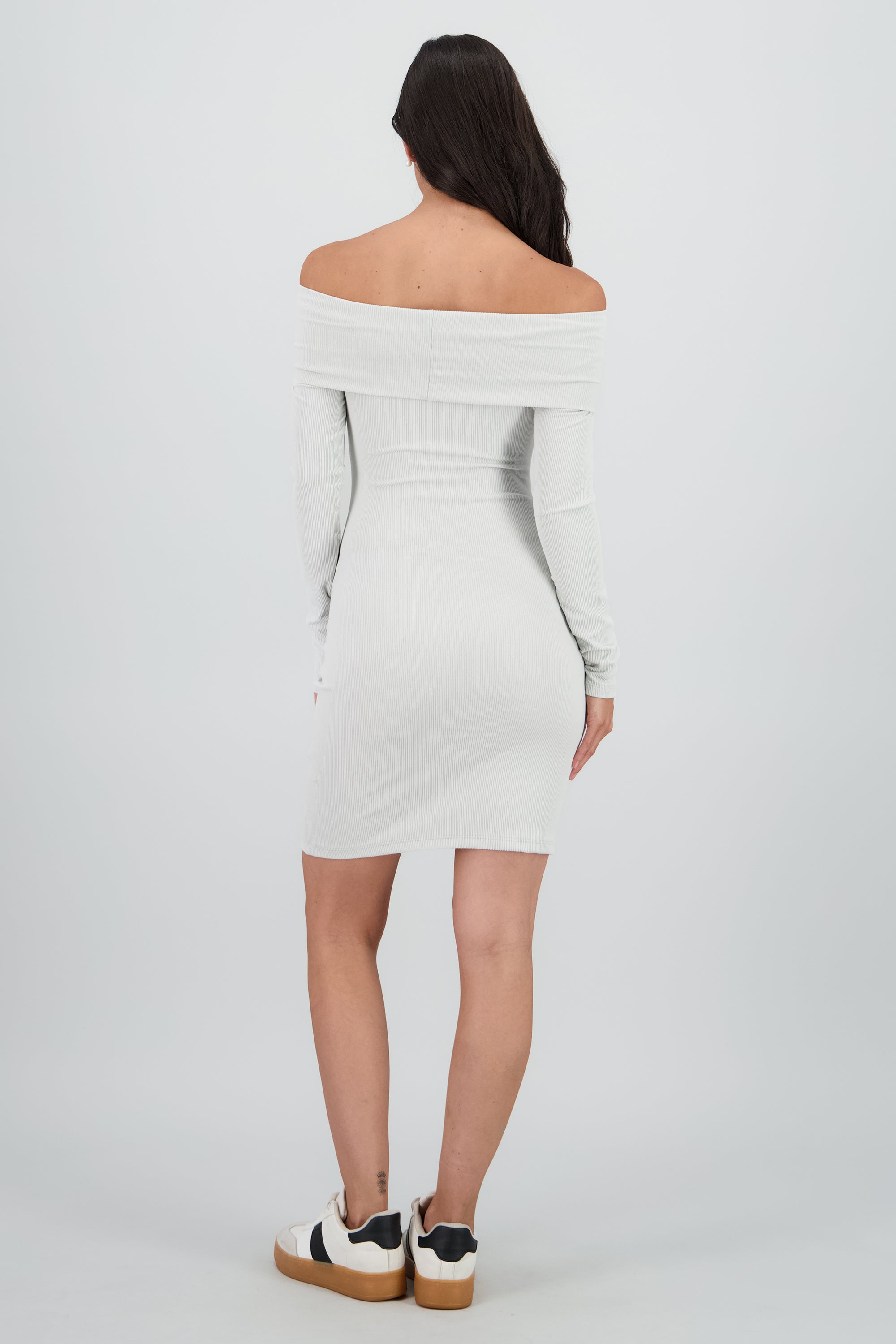 Vestido midi rib off shoulder GRIS CLARO
