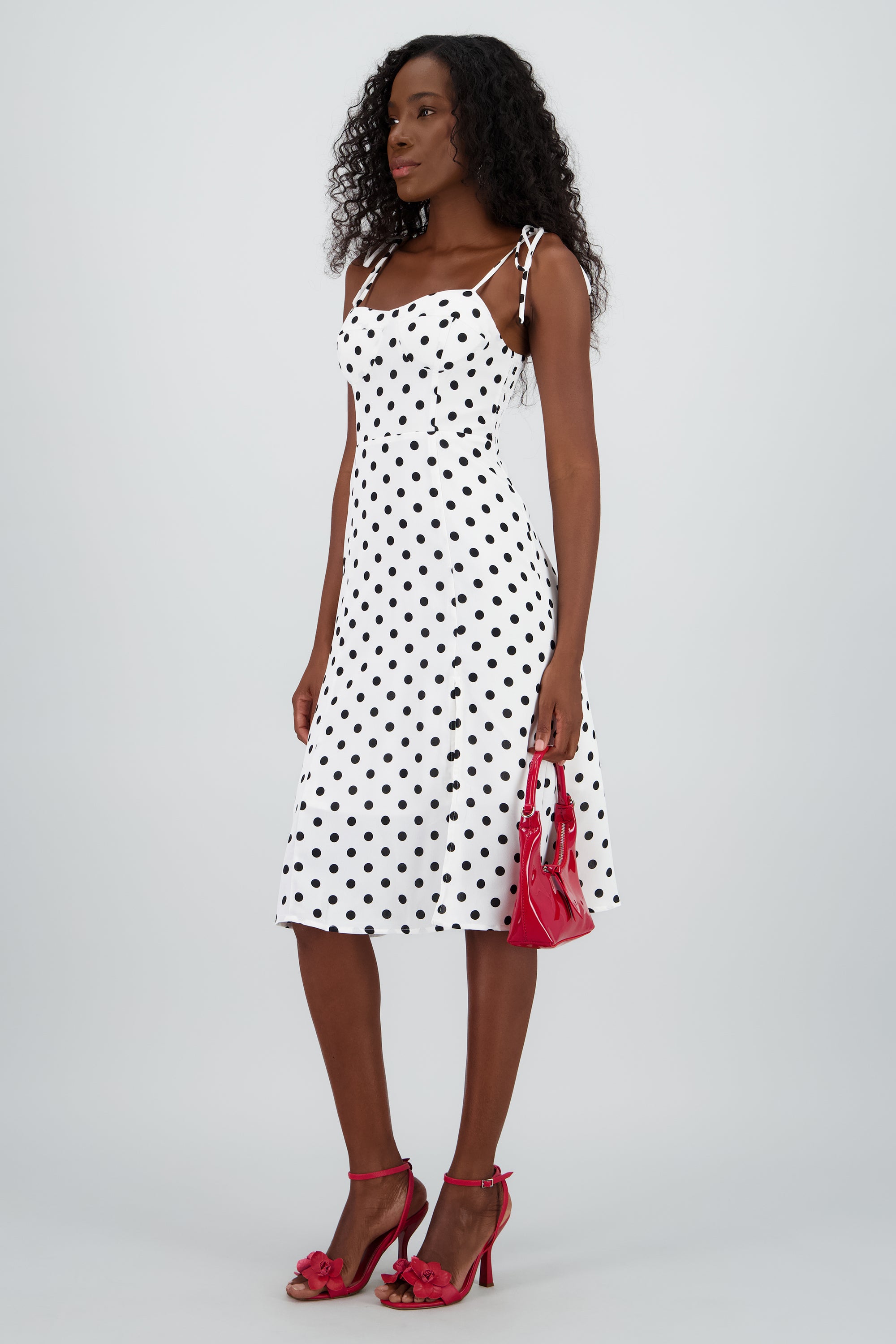 Vestido midi polka dot NEGRO BLANCO