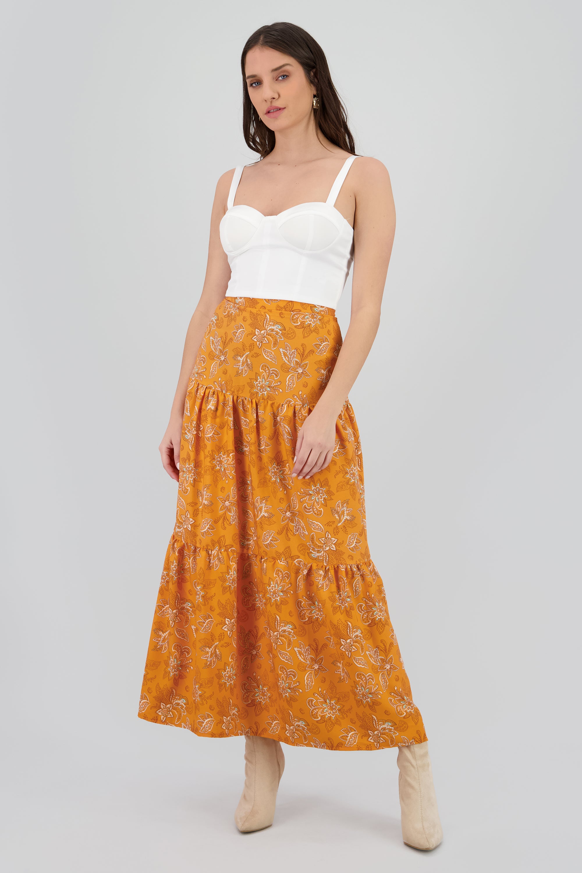 Falda maxi olanes estampado flores NARANJA COMBO