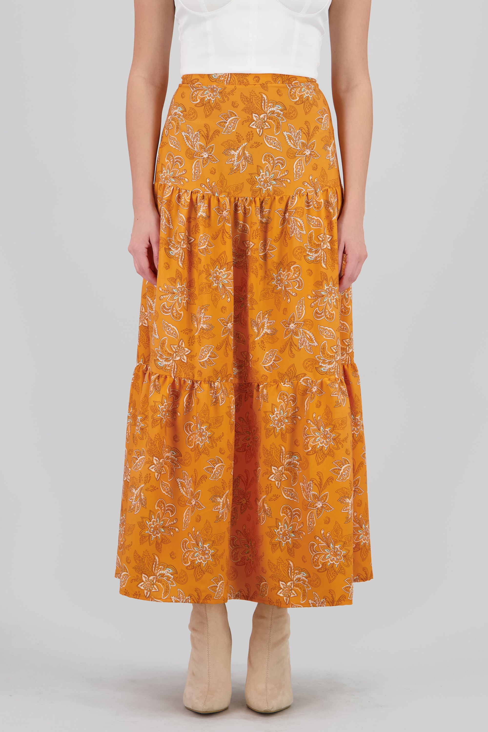 Falda maxi olanes estampado flores NARANJA COMBO