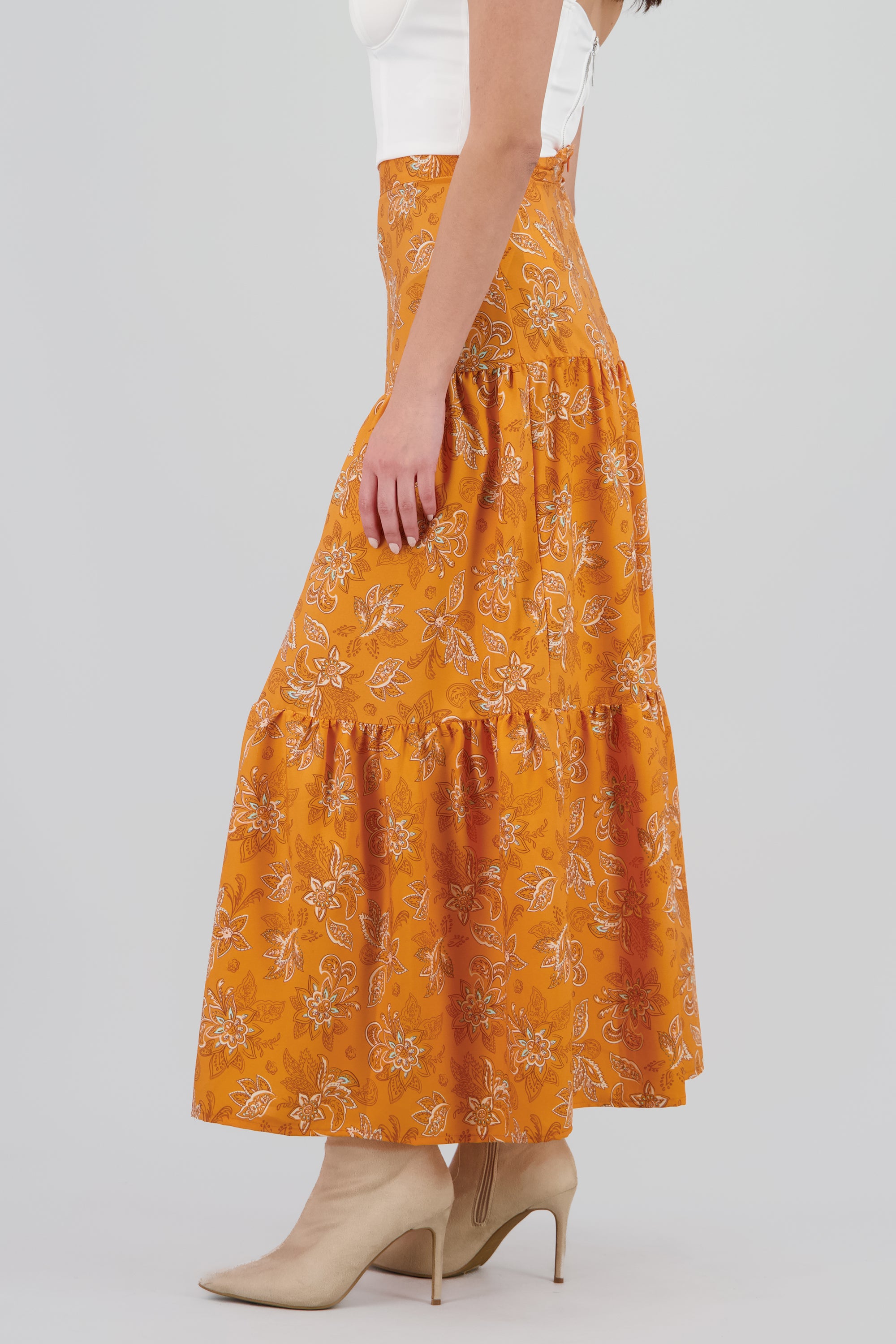 Falda maxi olanes estampado flores NARANJA COMBO