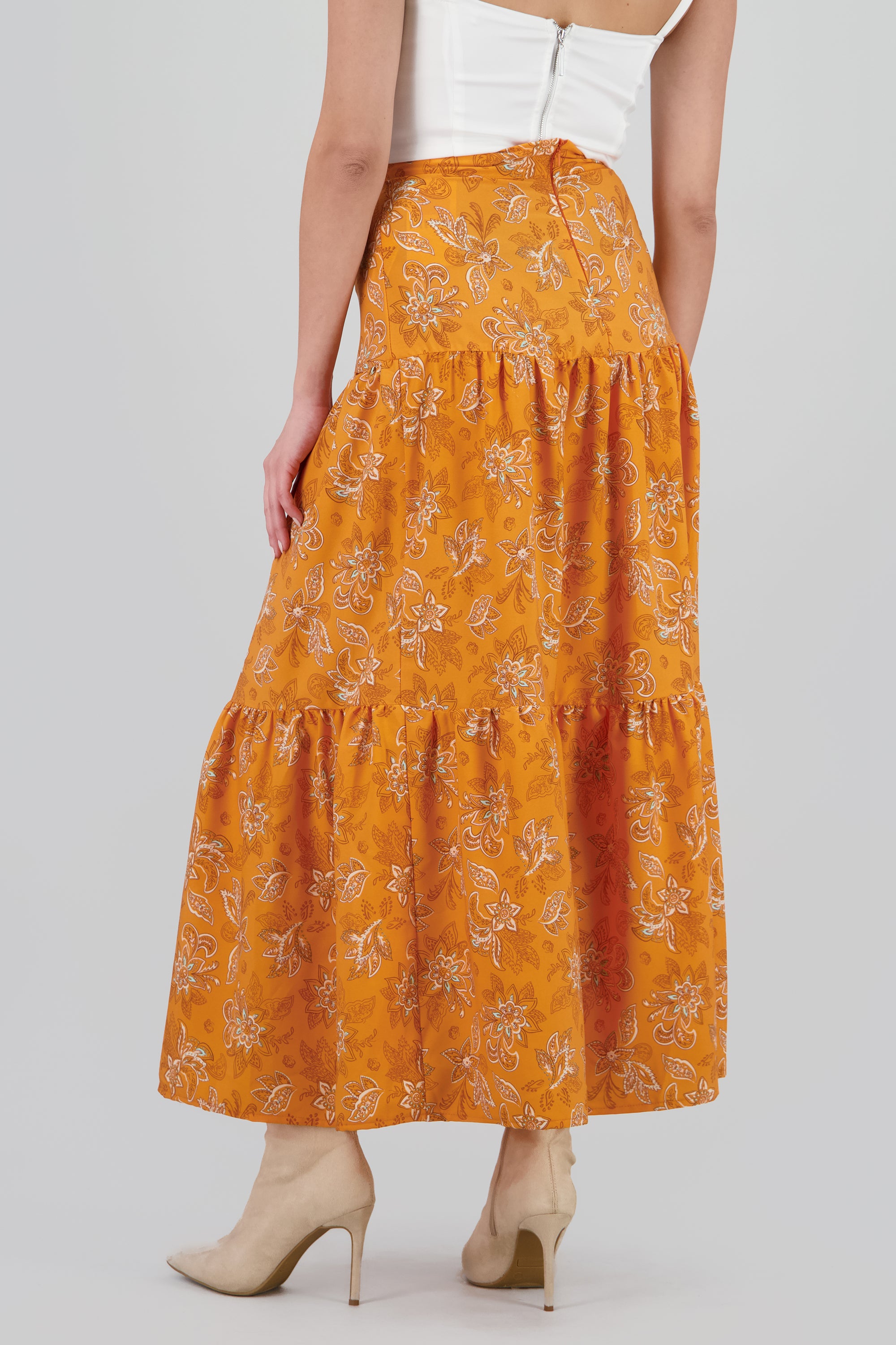 Falda maxi olanes estampado flores NARANJA COMBO
