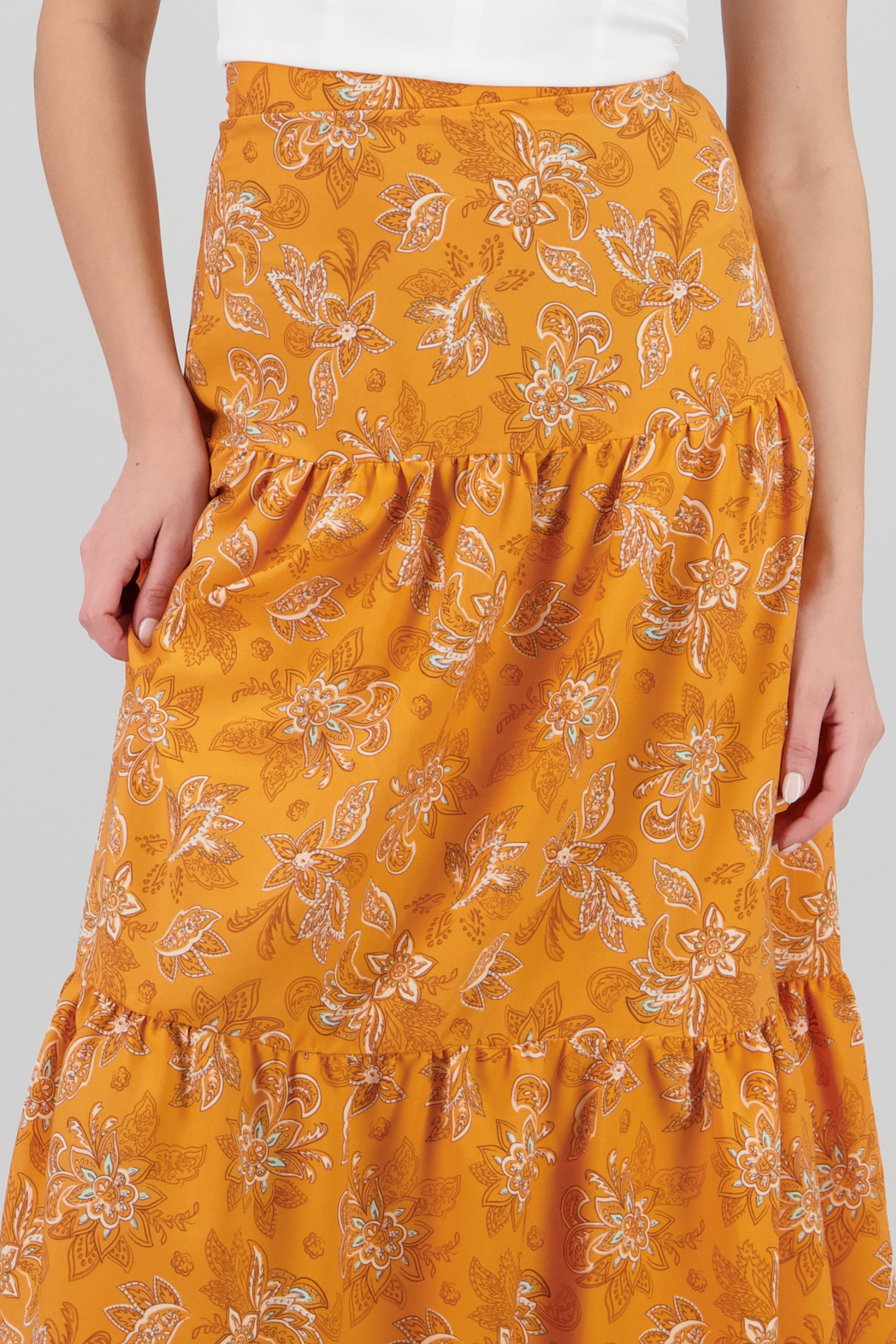 Falda maxi olanes estampado flores NARANJA COMBO