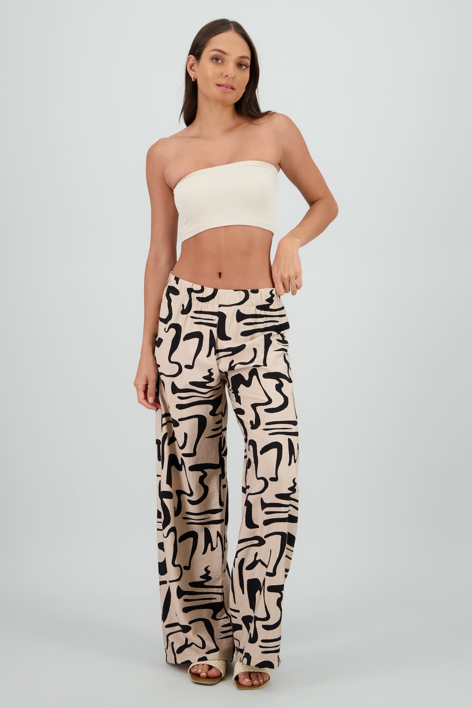 Pantalon wide leg estampado abstracto BLANCO COMBO