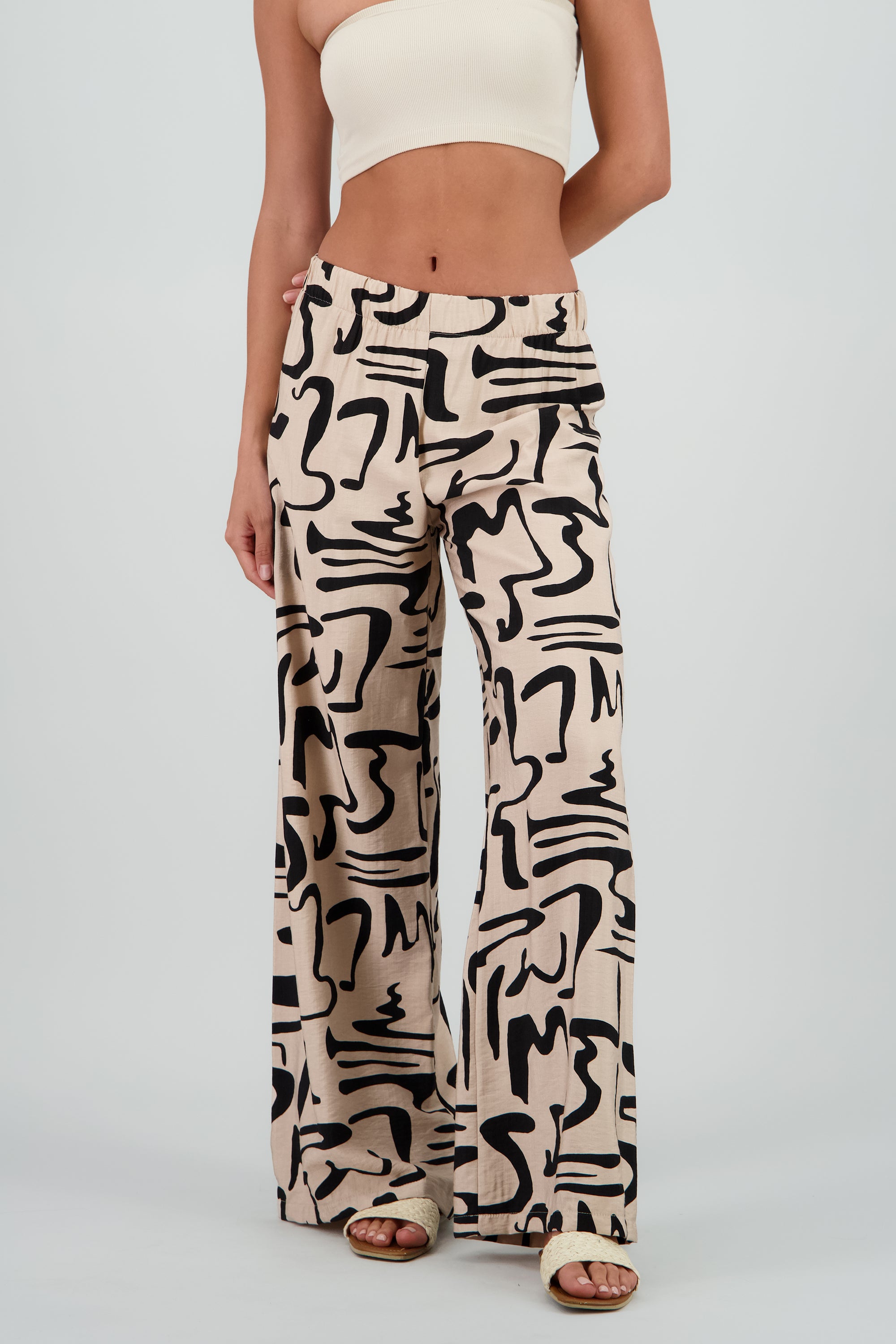 Pantalon wide leg estampado abstracto BLANCO COMBO