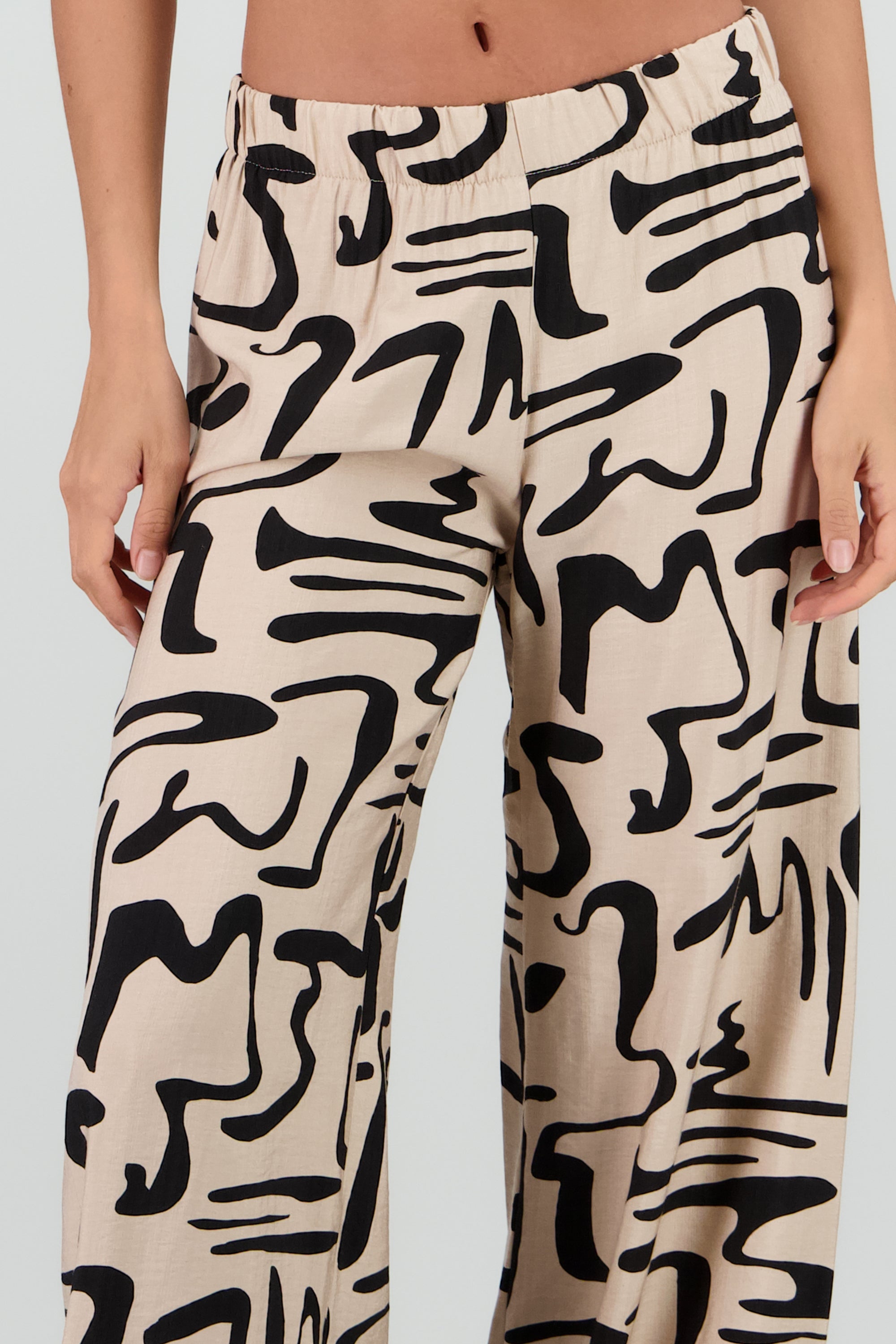 Pantalon wide leg estampado abstracto BLANCO COMBO