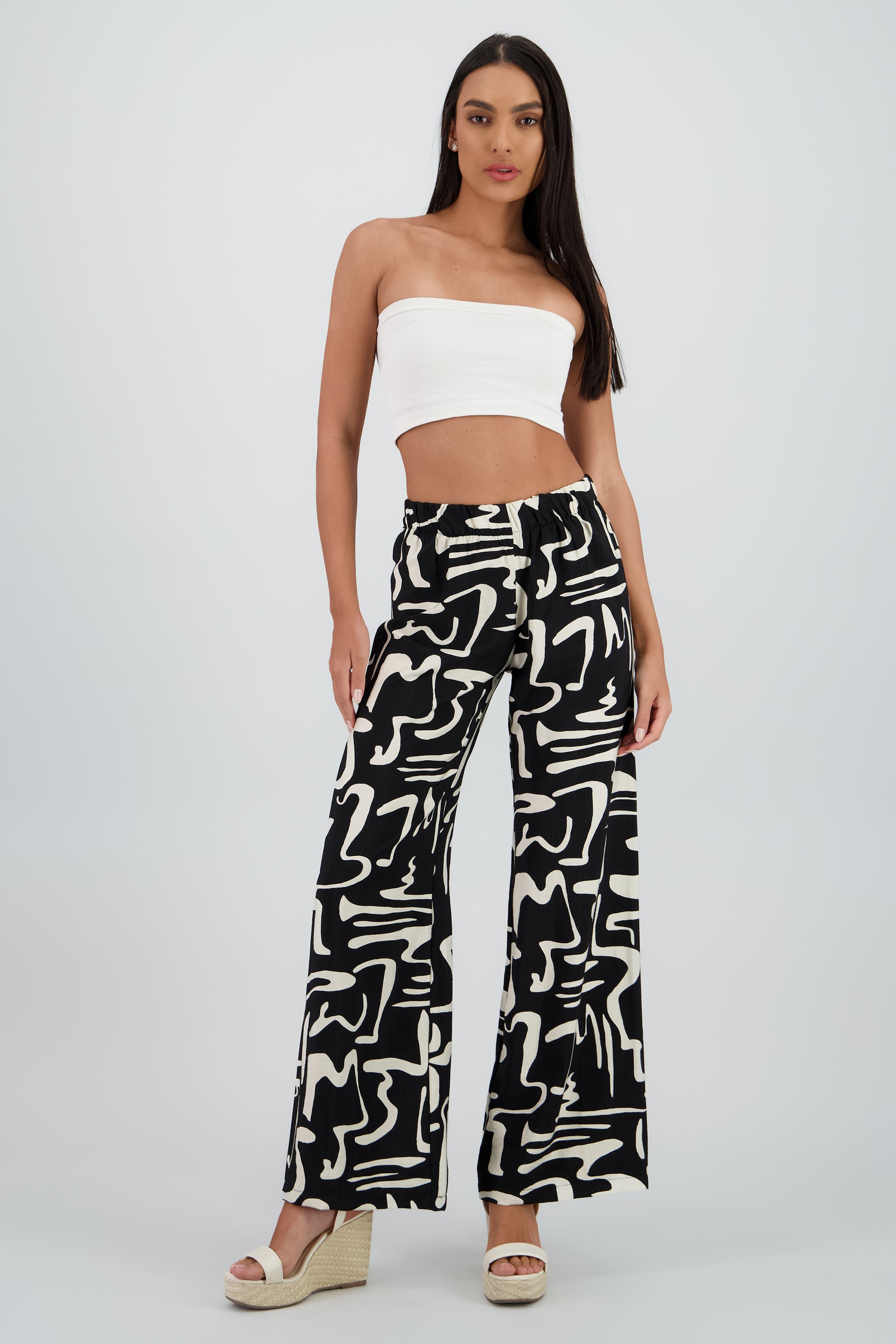 Pantalon wide leg estampado abstracto NEGRO COMBO