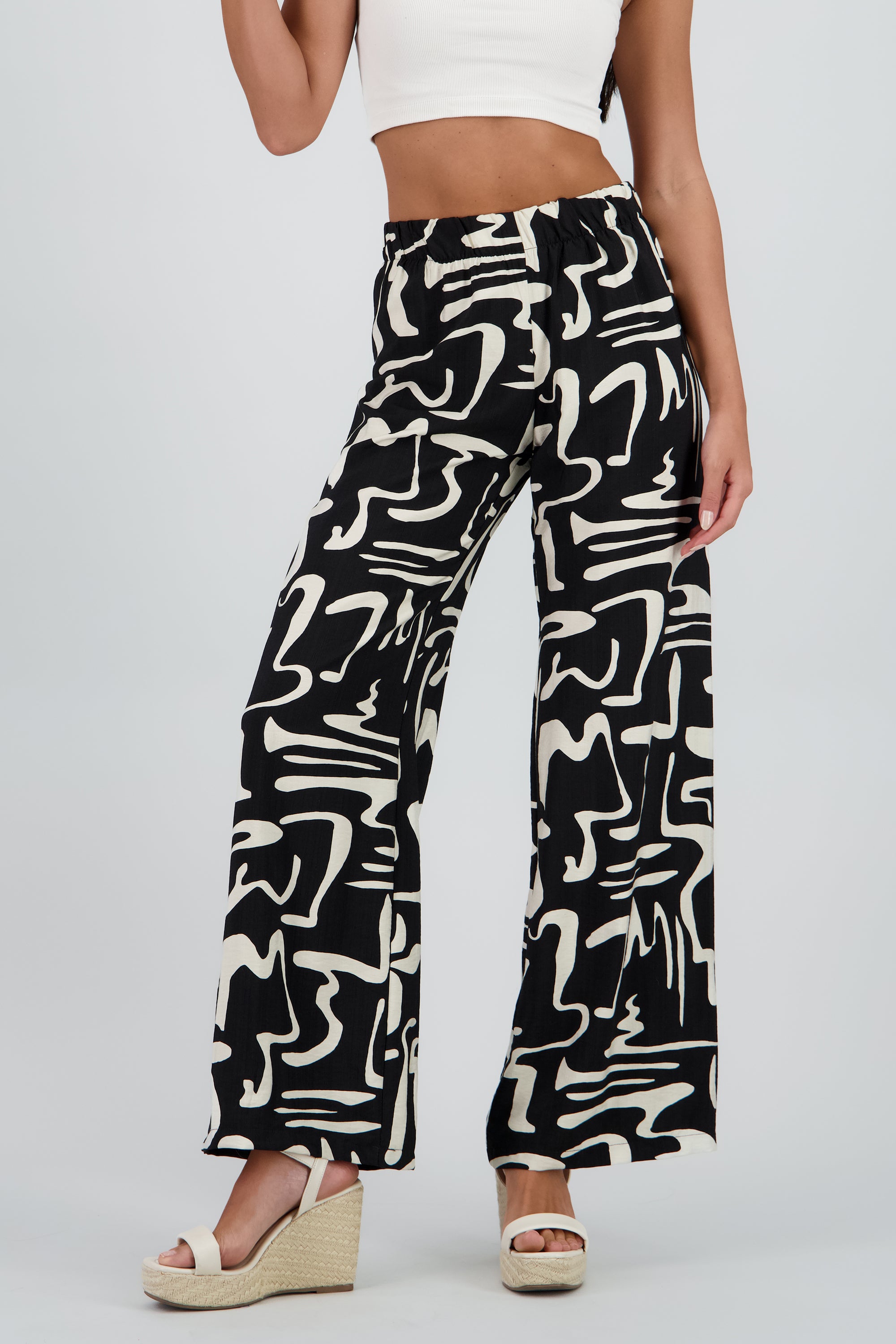 Pantalon wide leg estampado abstracto NEGRO COMBO