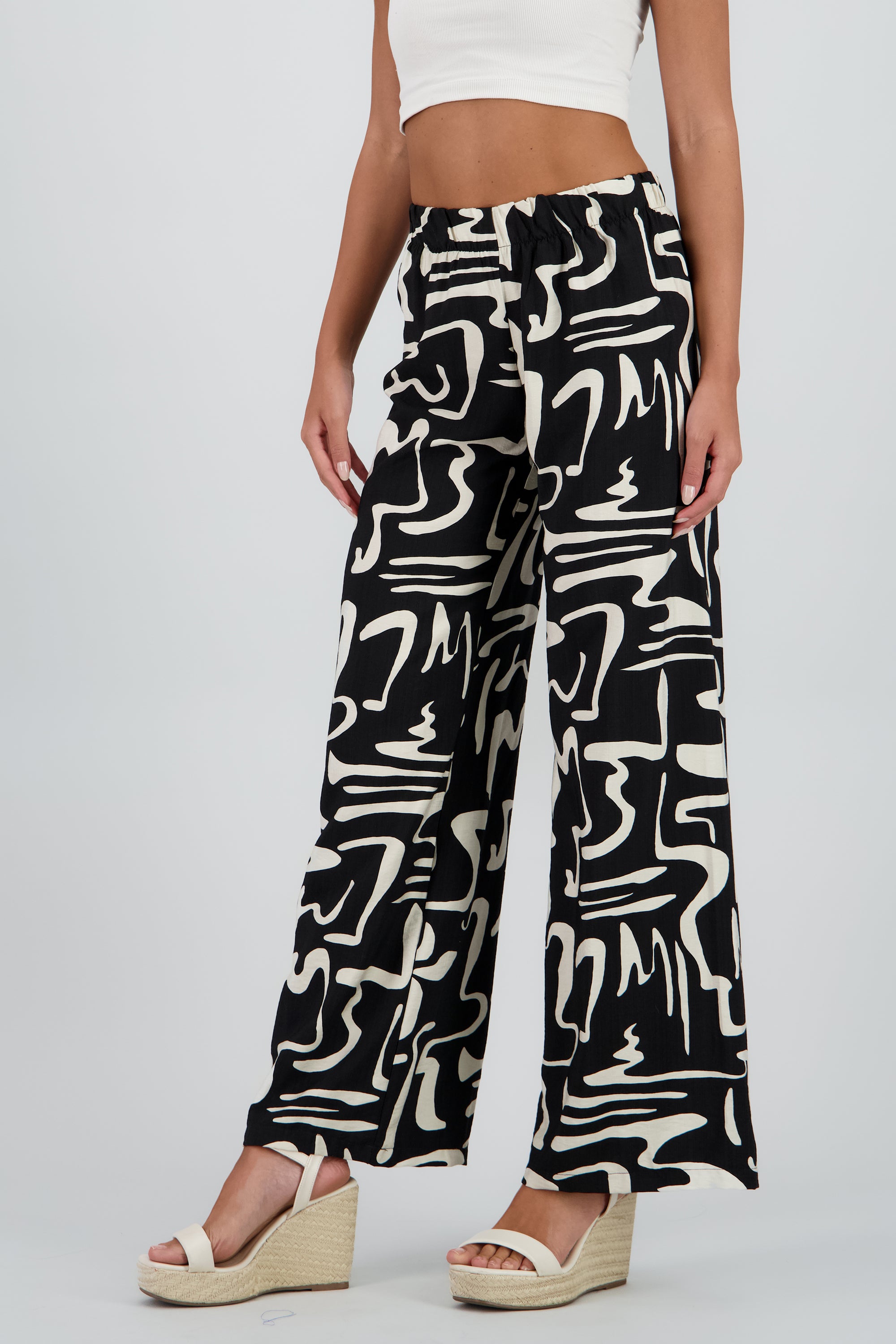 Pantalon wide leg estampado abstracto NEGRO COMBO