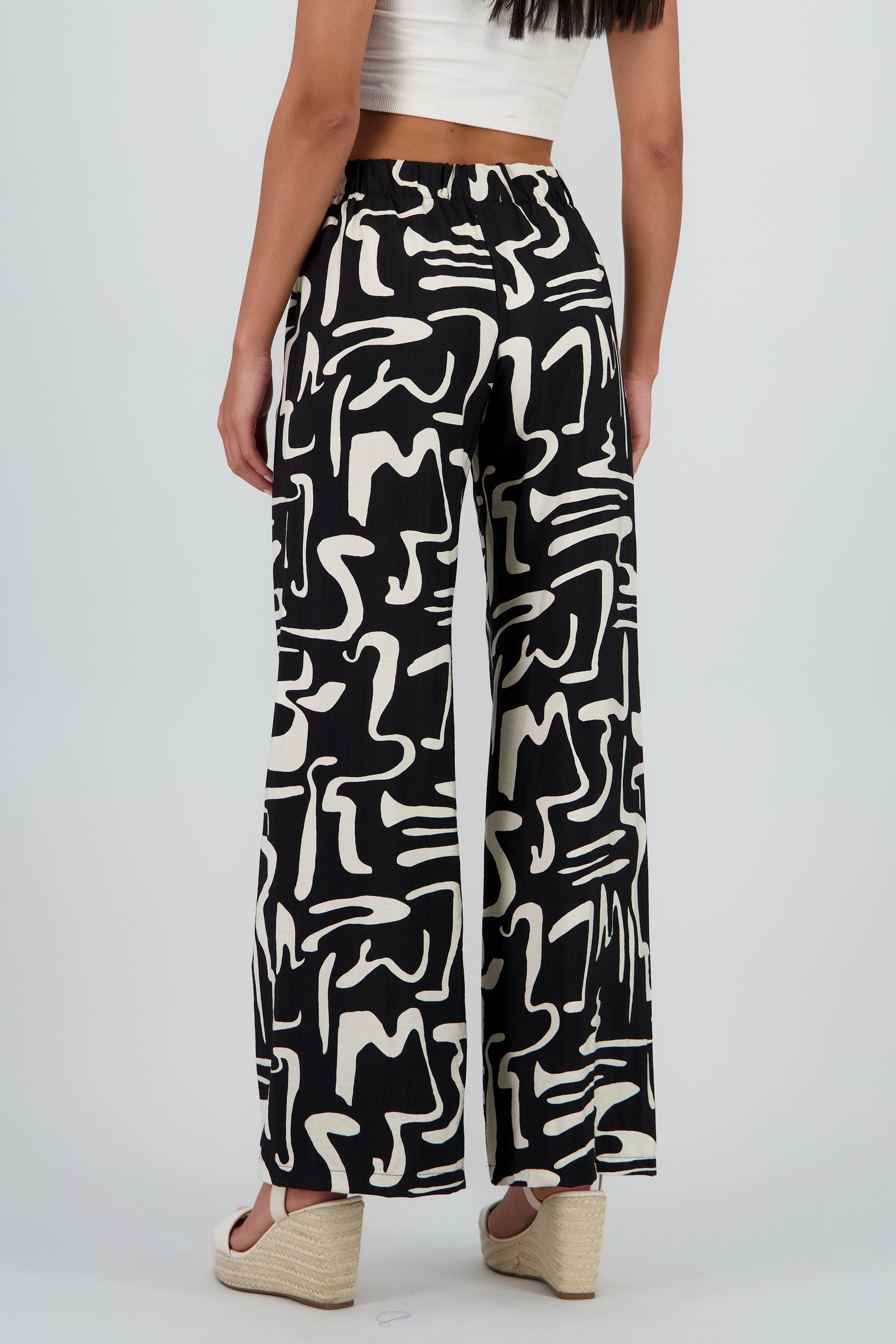 Pantalon wide leg estampado abstracto NEGRO COMBO