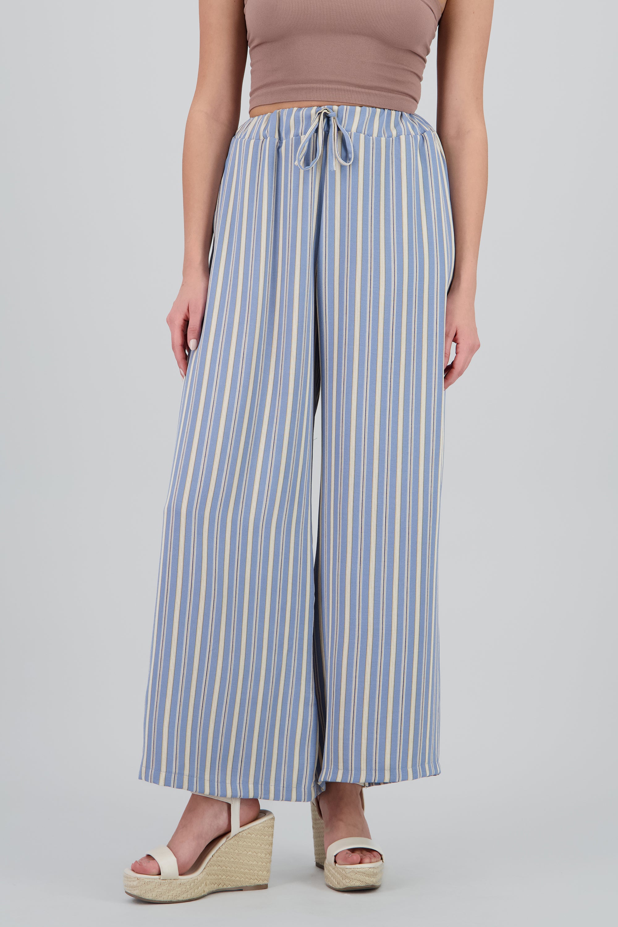 Pantalon fluido estampado rayas bicolor AZUL COMBO