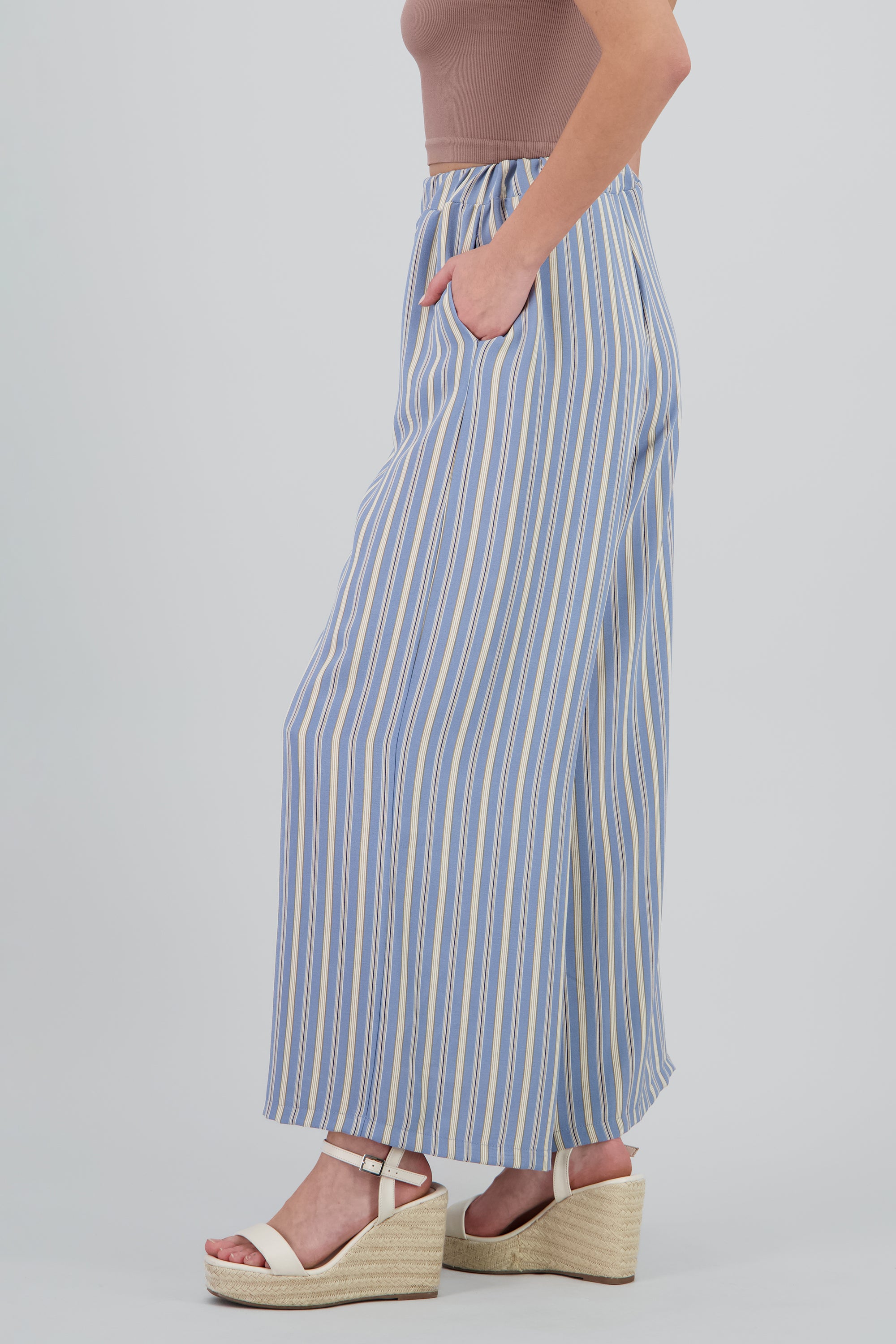 Pantalon fluido estampado rayas bicolor AZUL COMBO