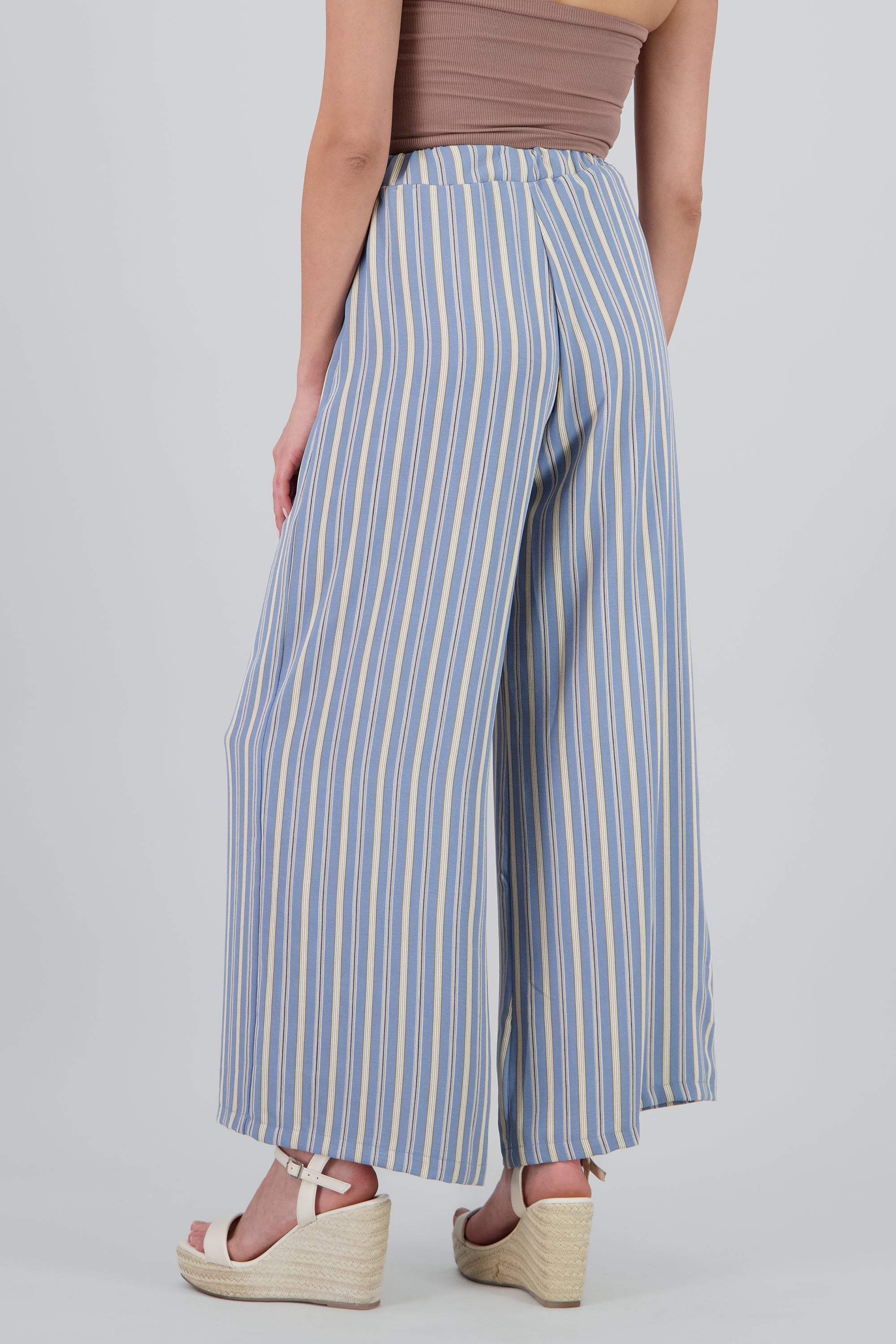 Pantalon fluido estampado rayas bicolor AZUL COMBO
