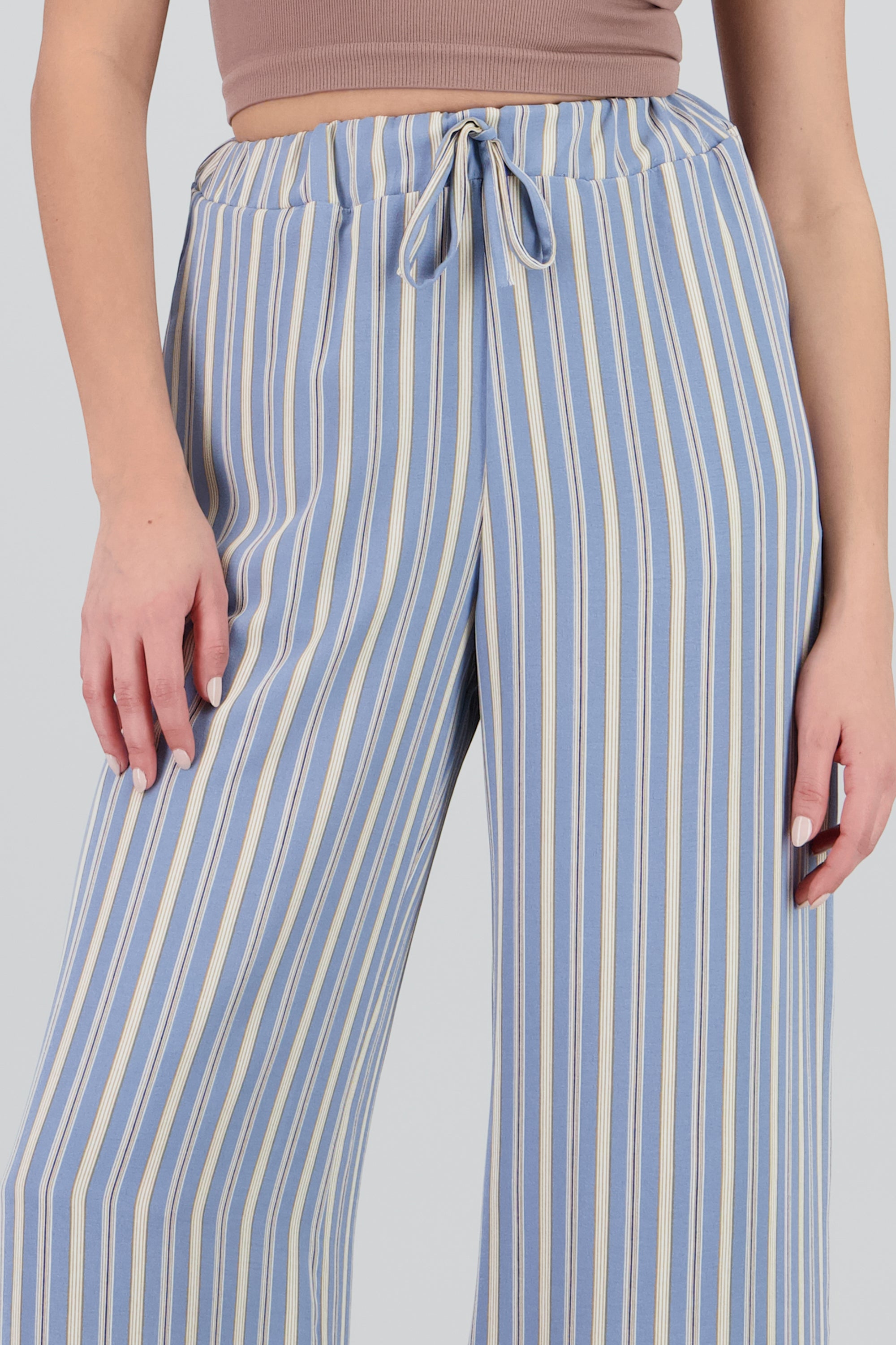 Pantalon fluido estampado rayas bicolor AZUL COMBO