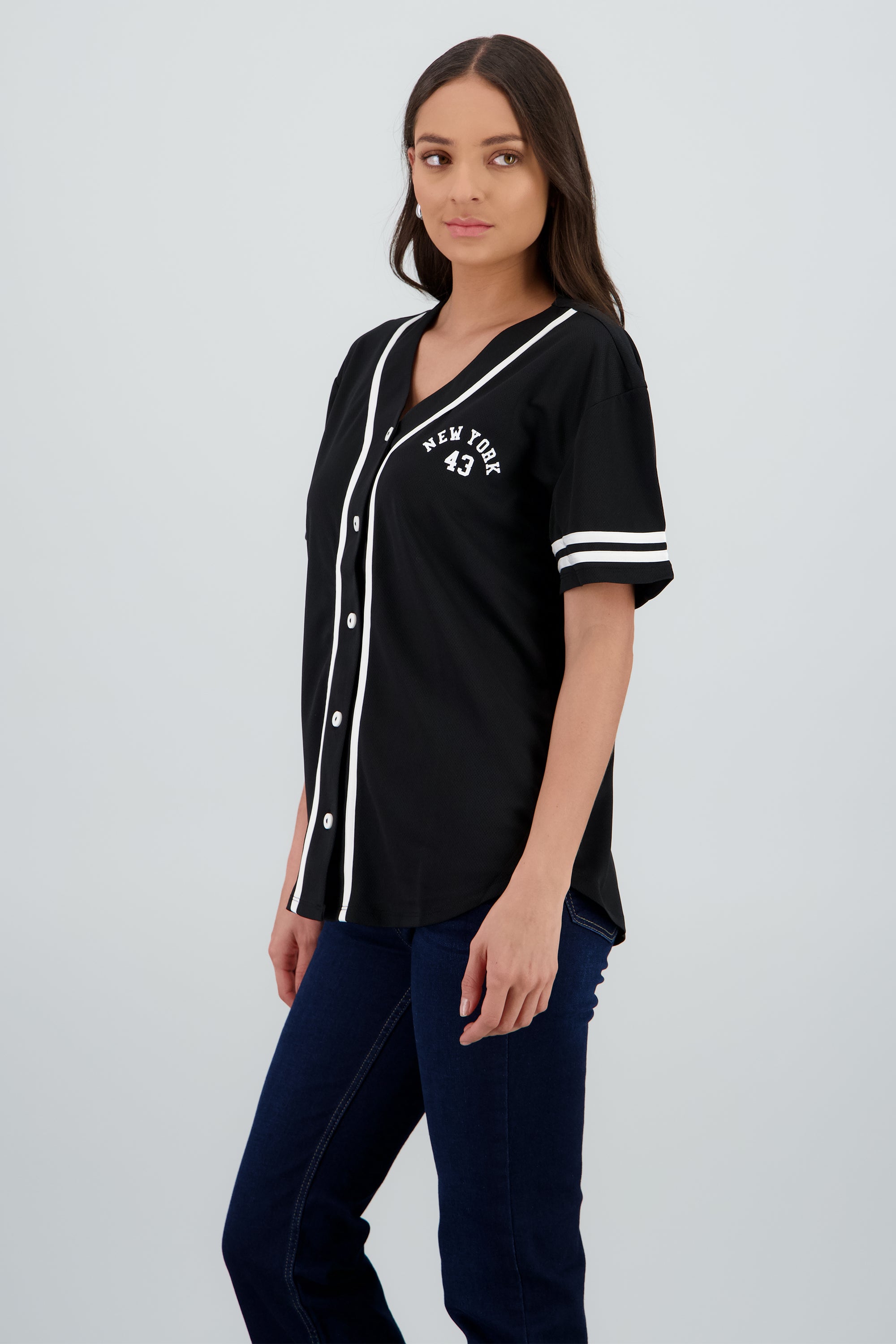 Playera jersey estampado contraste NEGRO COMBO