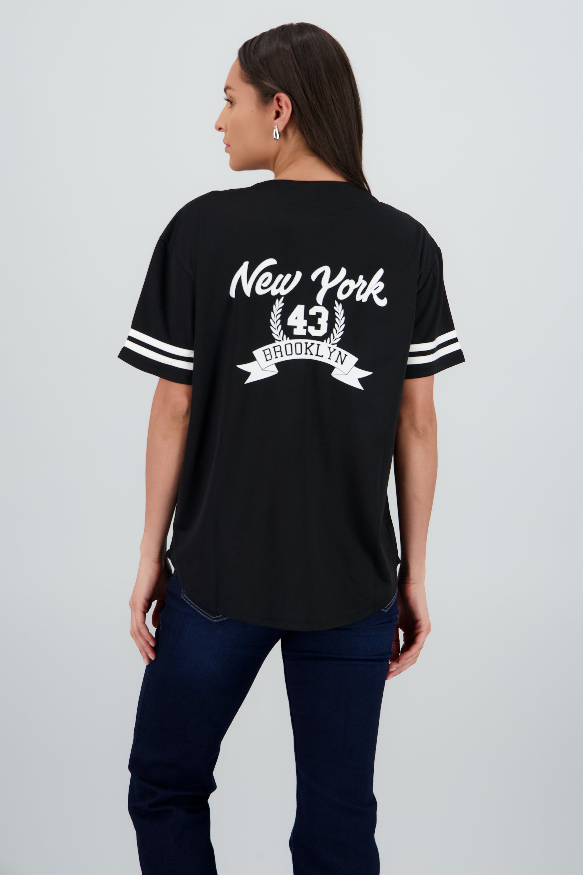 Playera jersey estampado contraste NEGRO COMBO