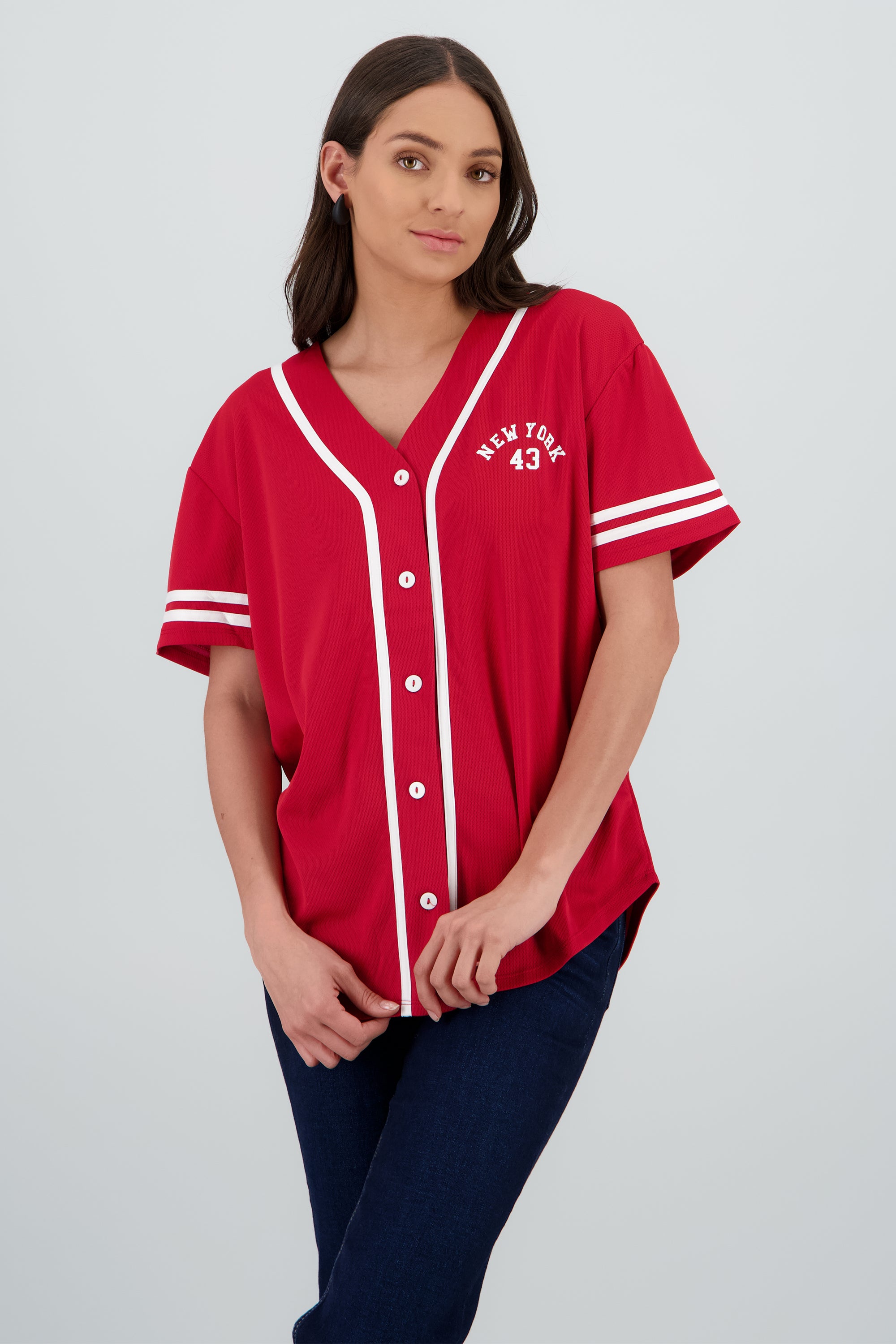 Playera jersey estampado contraste ROJO COMBO