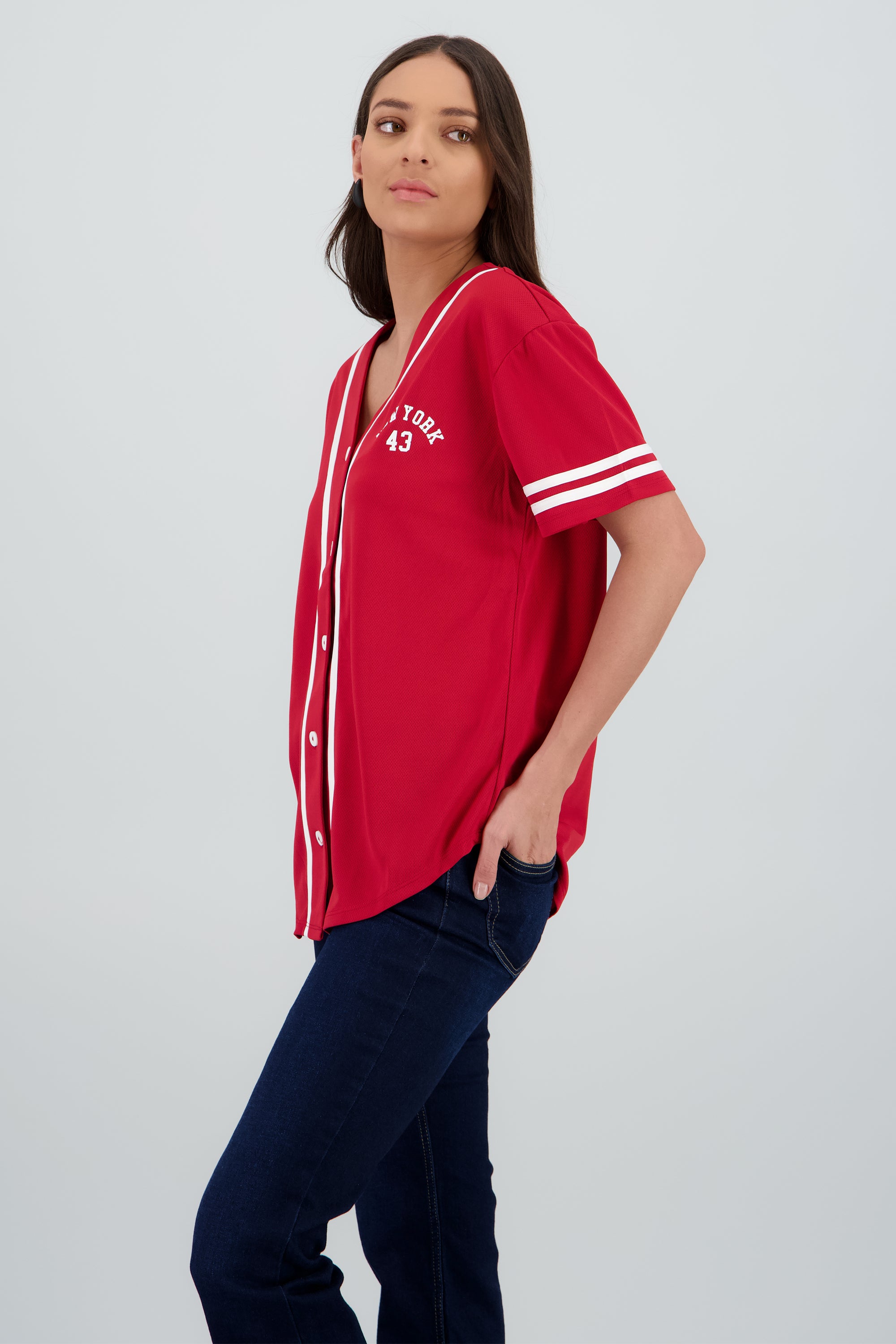 Playera jersey estampado contraste ROJO COMBO