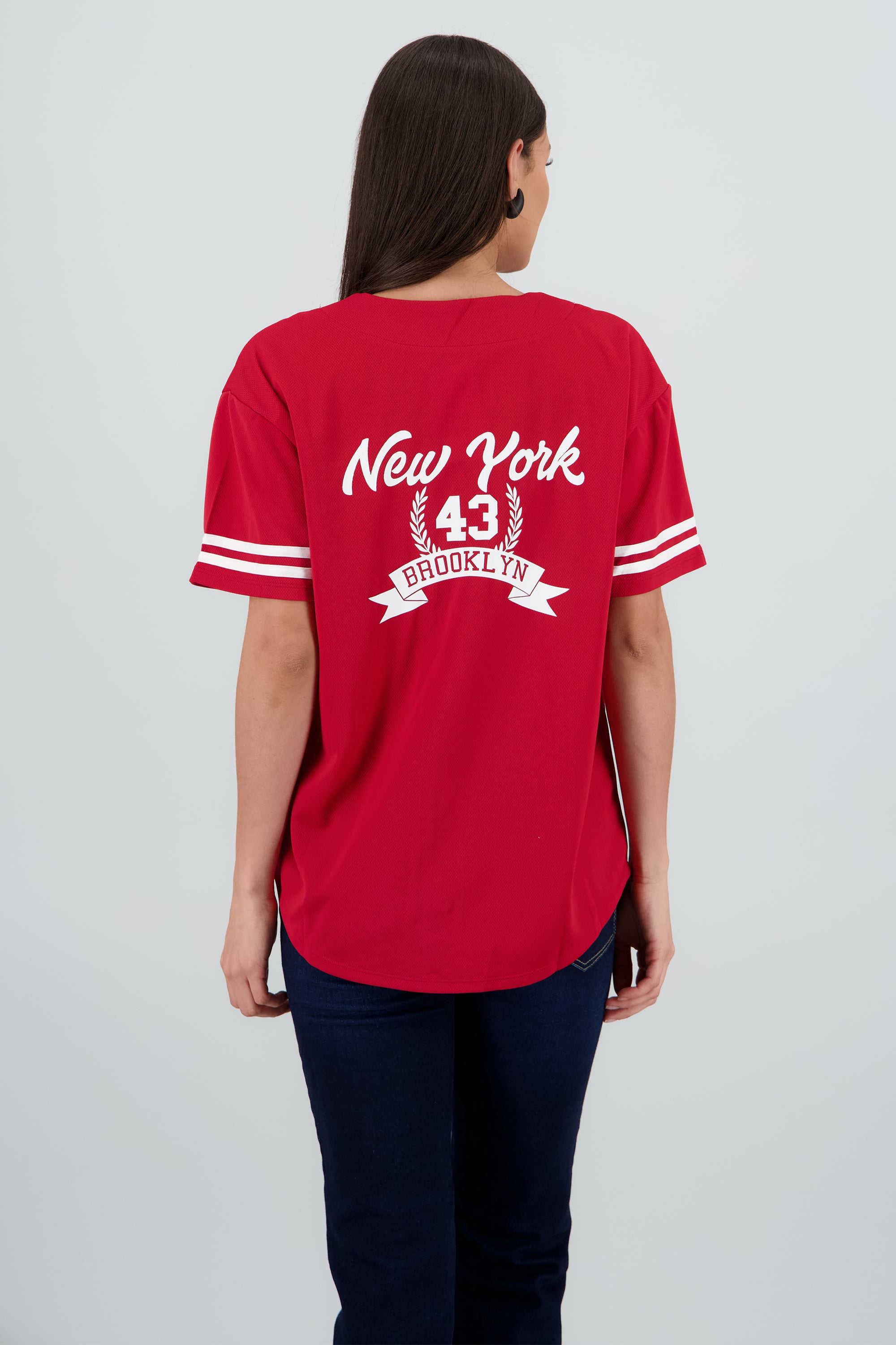 Playera jersey estampado contraste ROJO COMBO